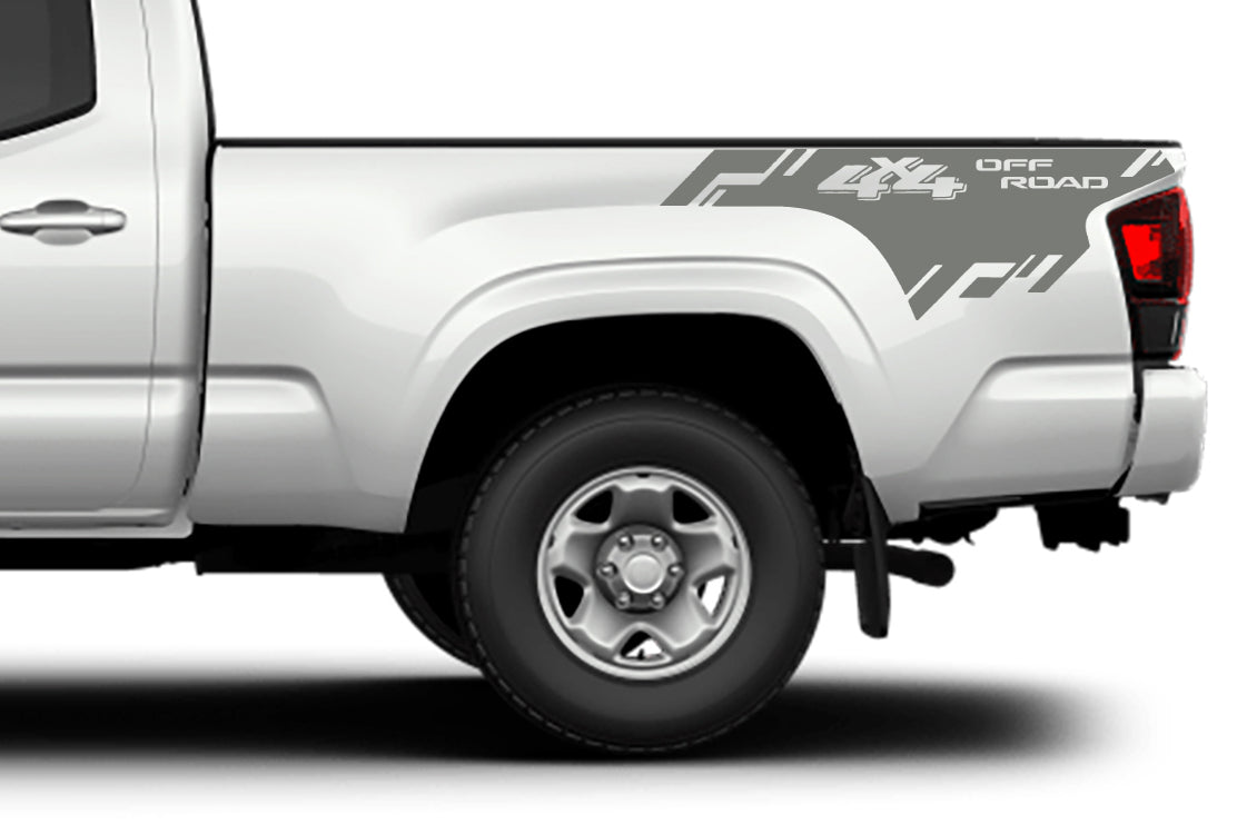 4x4 off road bed decals for toyota tacoma 2016 to 2023 models gray