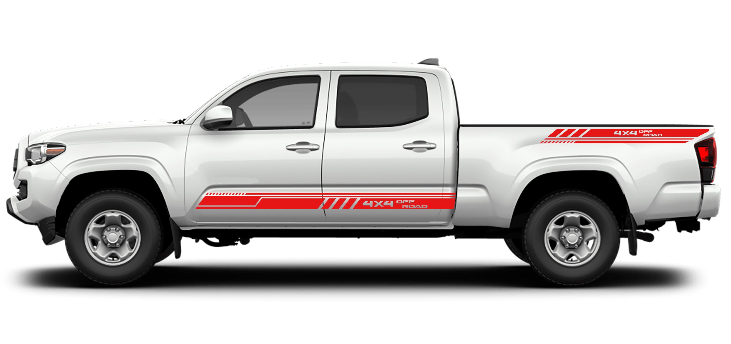 4x4 rocker stripes and bed decals for toyota tacoma 2016 to 2023 models red