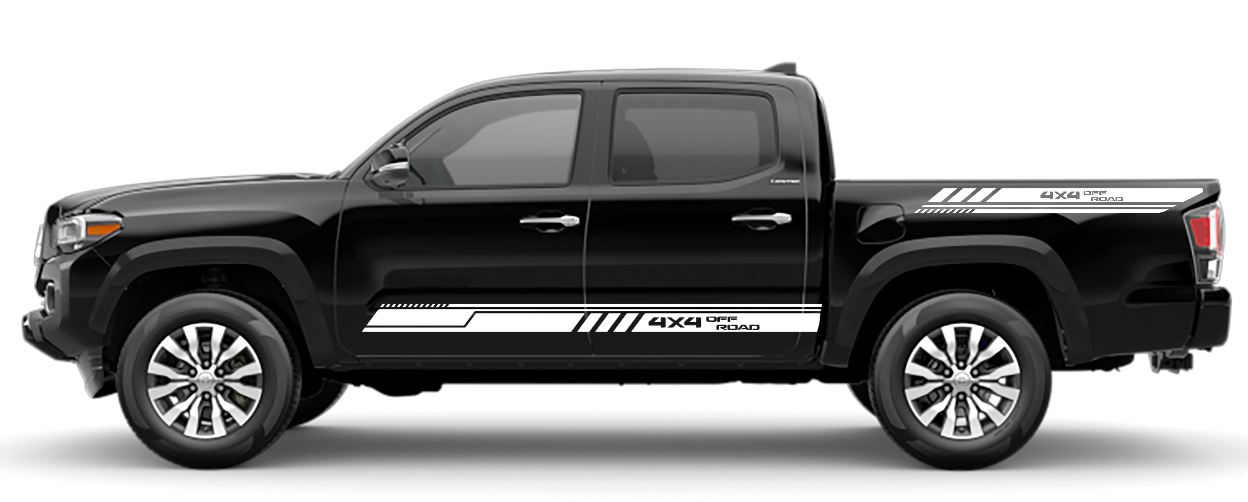 4x4 rocker stripes and bed decals for toyota tacoma 2016 to 2023 models white