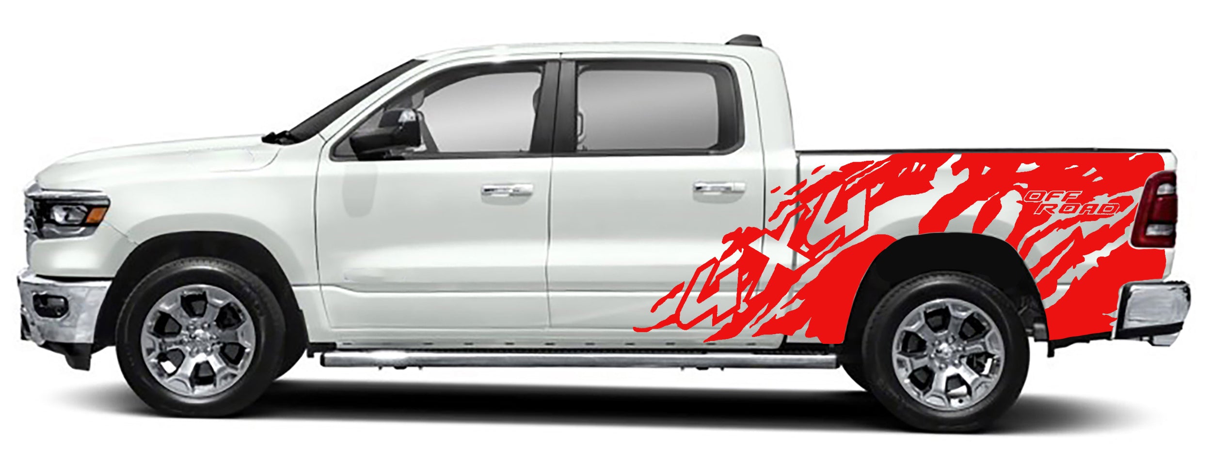 4x4 off road side graphics for dodge ram 1500 2500 2019 to 2023 models red