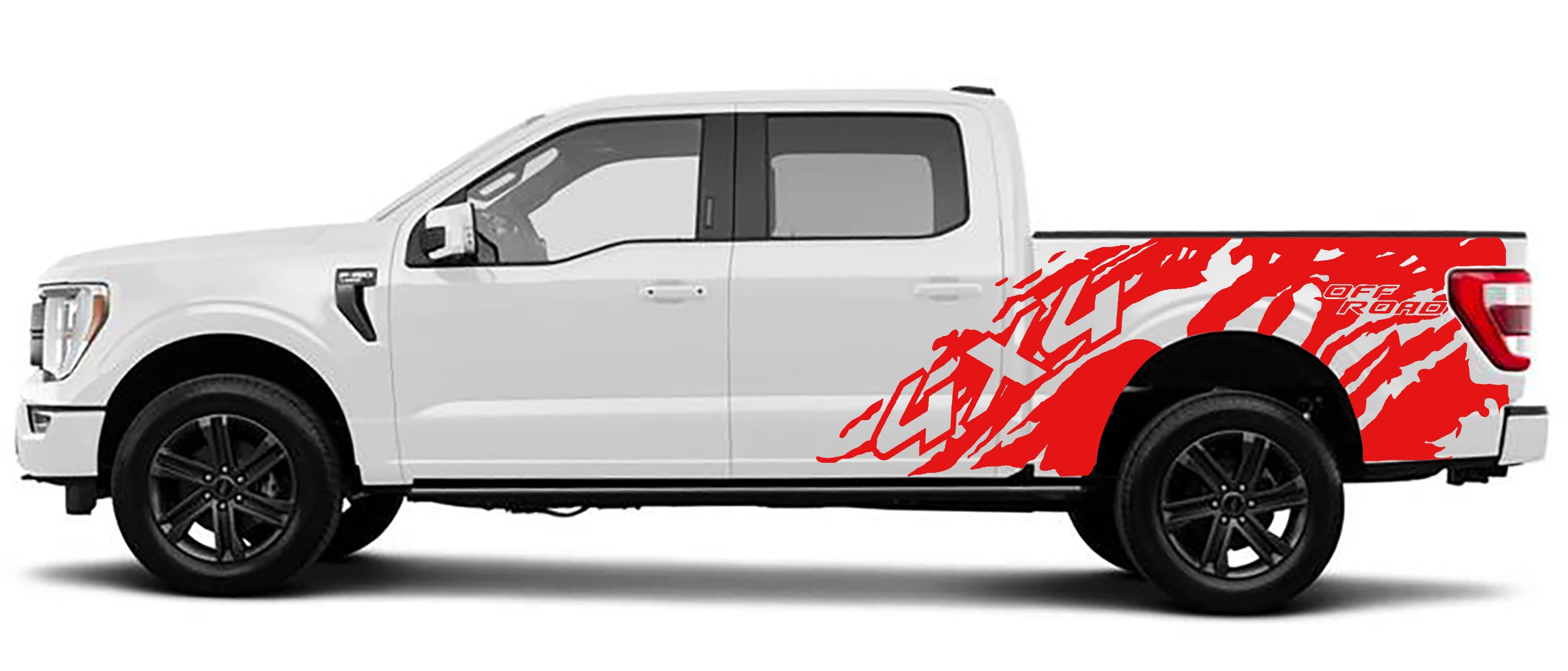 4x4 off road side graphics for ford f 150 2021 to 2023 models red