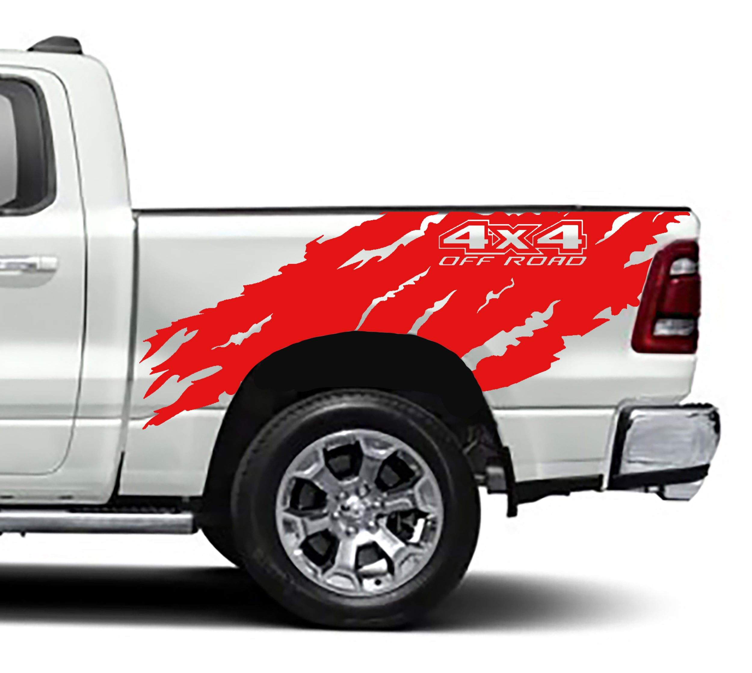 4x4 off road bed decals for dodge ram 1500 2500 2019 to 2023 models red