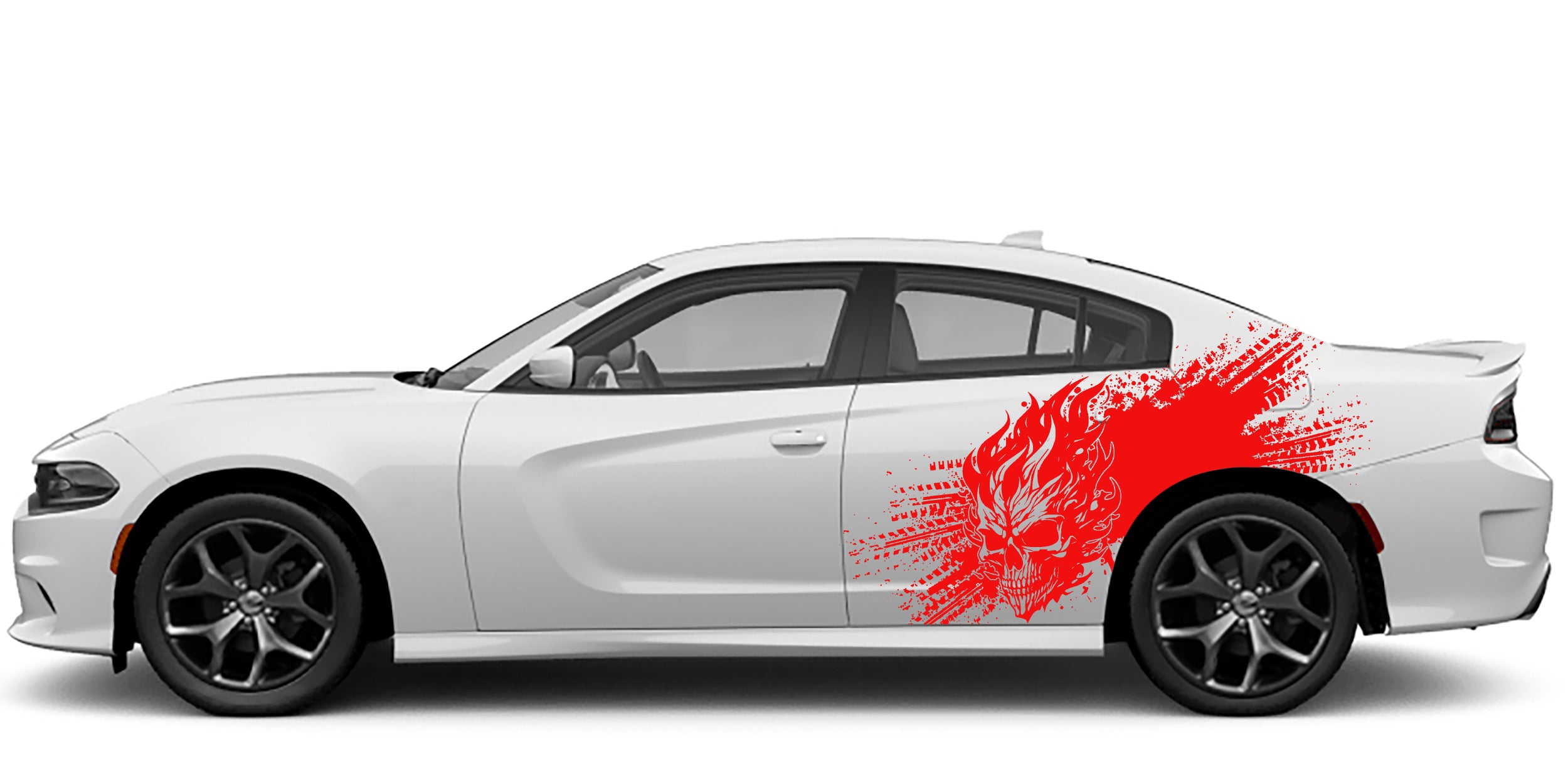 flaming skull side graphics for dodge charger 2015 to 2023 models red
