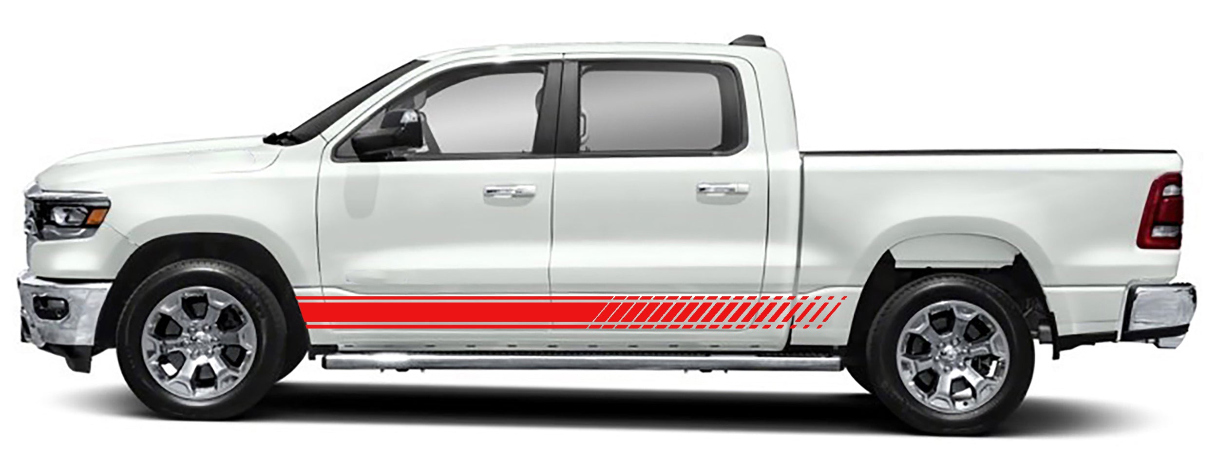 Long rocker panel stripes graphics for ram 1500 2500 2019 to 2023 models red