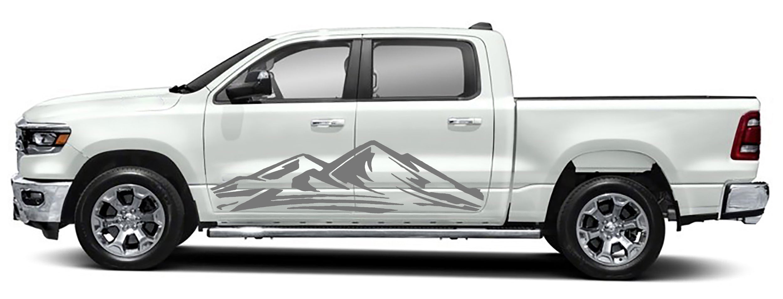 mountain door graphics for dodge ram 1500 2500 2019 to 2023 models gray