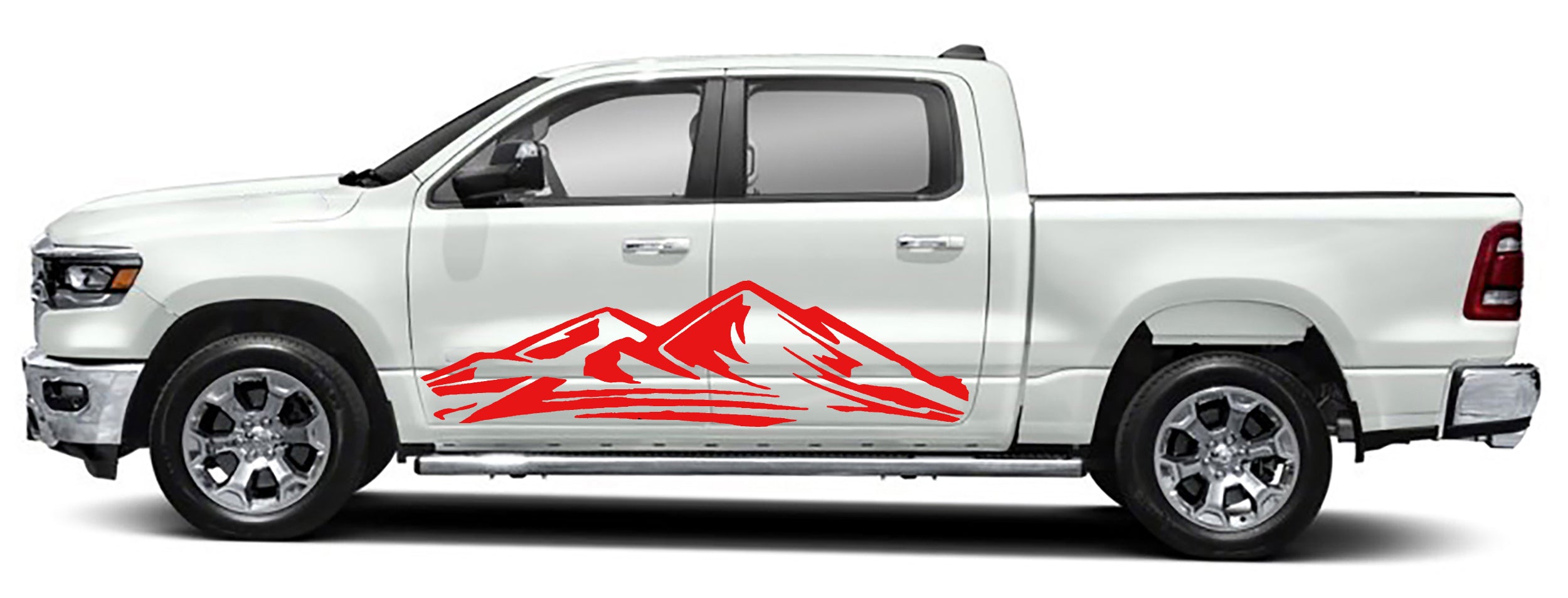 mountain door graphics for dodge ram 1500 2500 2019 to 2023 models red