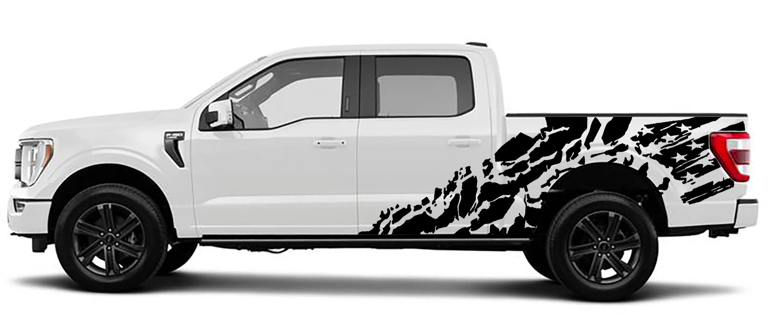 Ford F-150 Shredded US Flag Side Decals (Pair) : Vinyl Graphics Kit Fits (2021-2023)