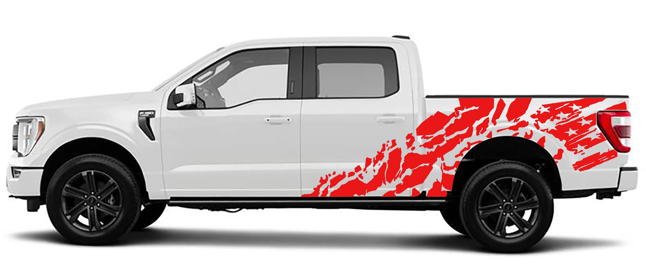shredded american flag side graphics for ford f 150 2021 to 2023 models red
