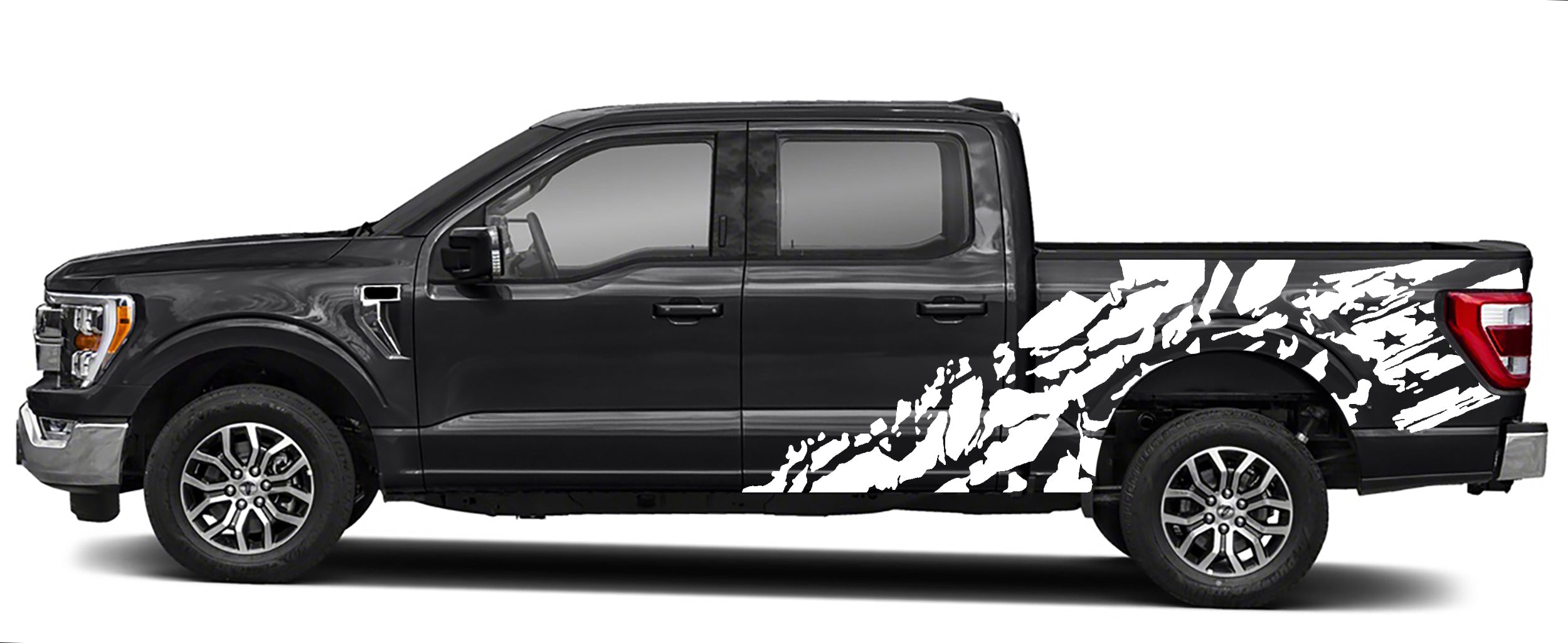 shredded american flag side graphics for ford f 150 2021 to 2023 models white