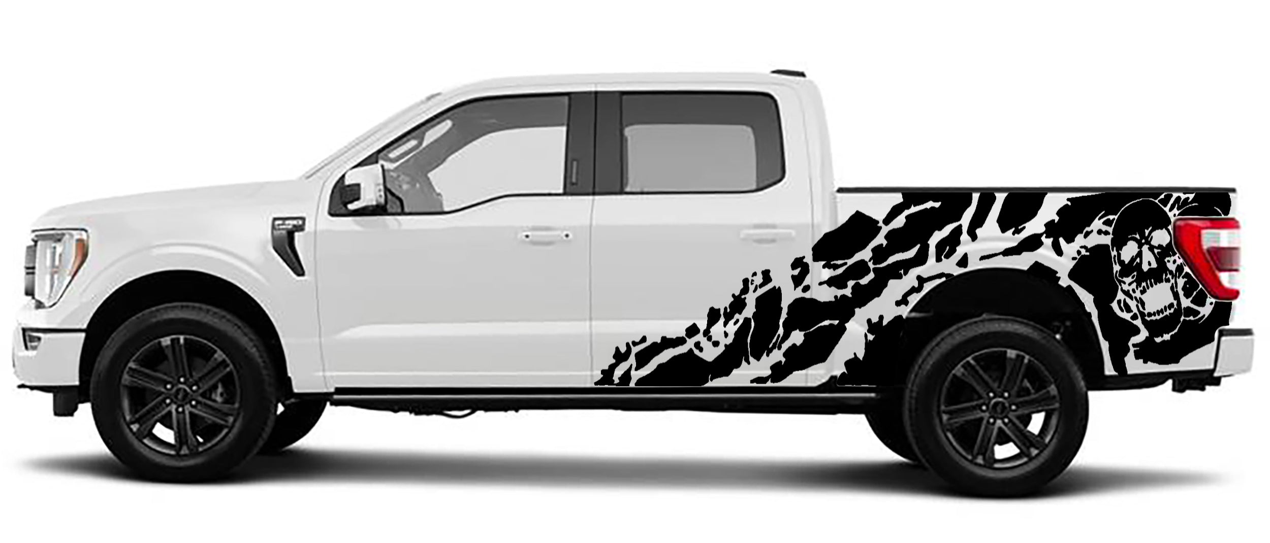 Ford F-150 Shredded Skull Side Decals (Pair) : Vinyl Graphics Kit Fits (2021-2023)