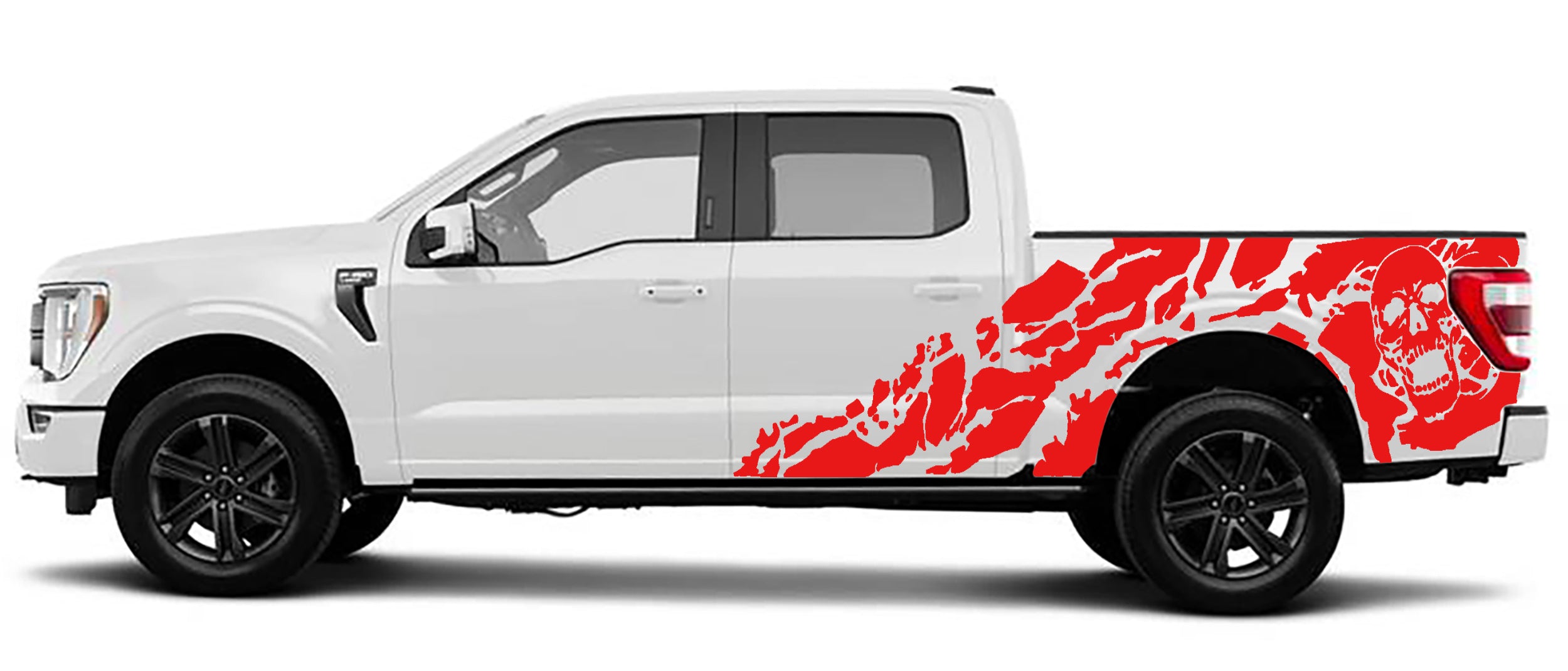 Shredded nightmare side graphics for ford f150 2021 to 2023 models red