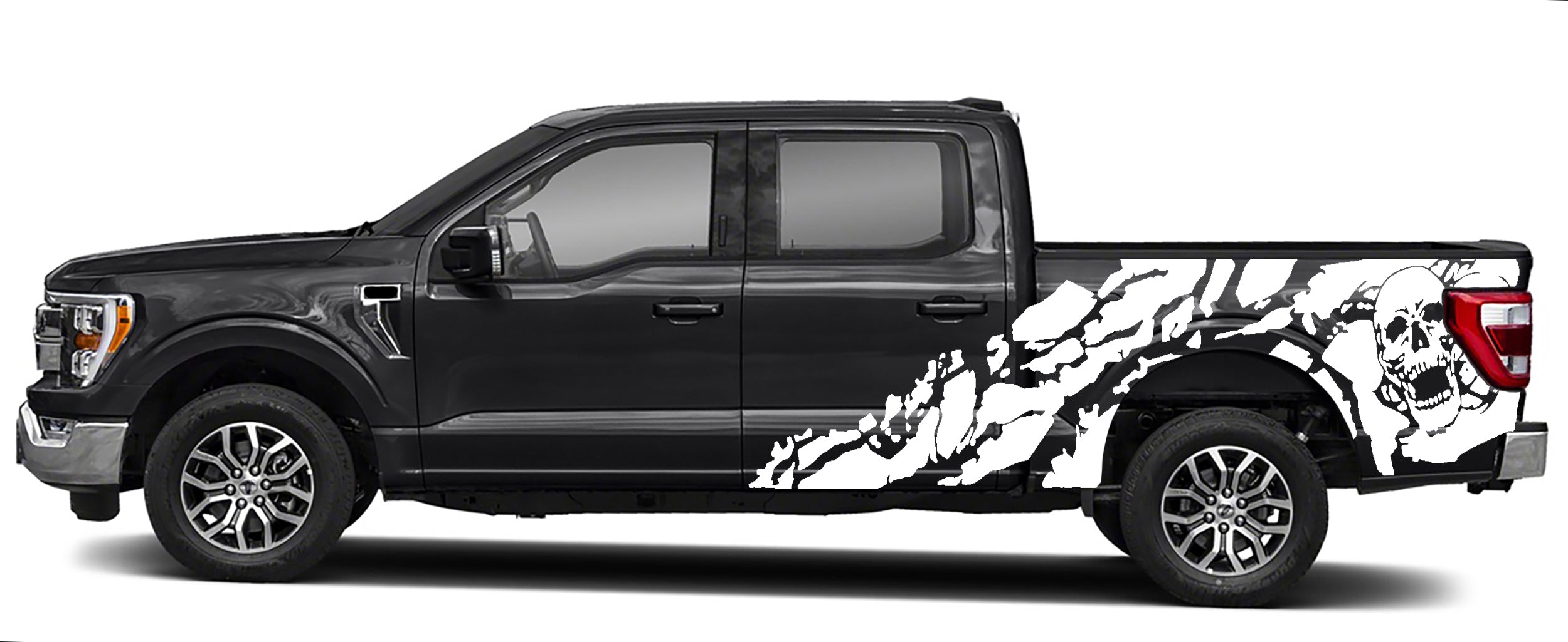 Shredded nightmare side graphics for ford f150 2021 to 2023 models white