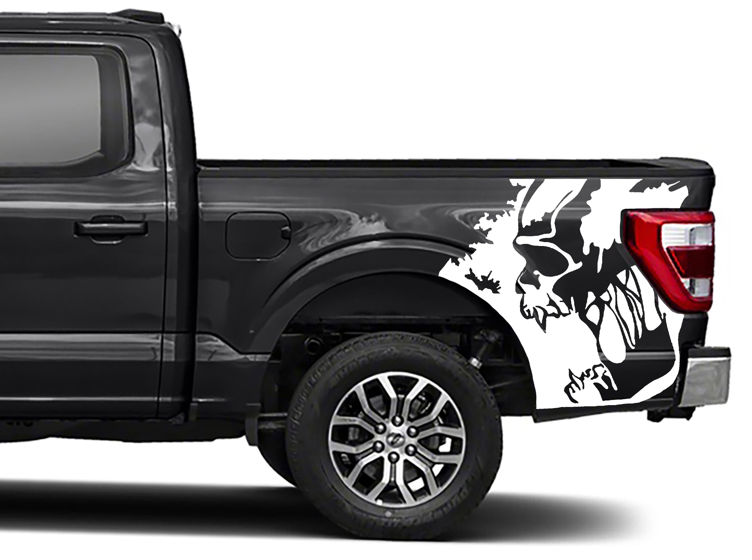 Skull scream bed graphics for ford f 150 2021 to 2023 models white