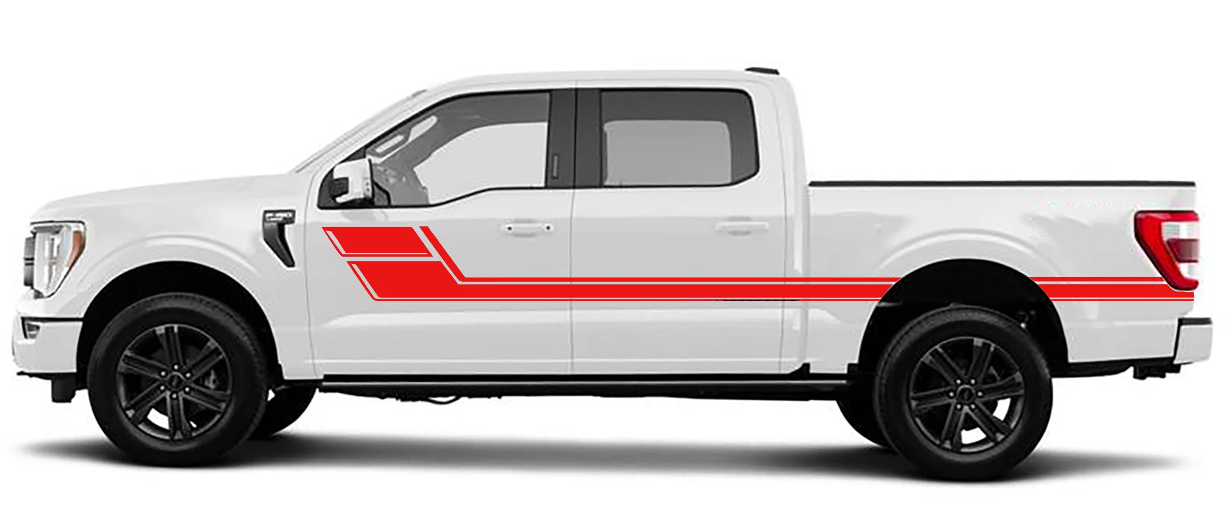 Upper door hocky stripes vinyl graphics for ford f 150 2021 to 2023 models red