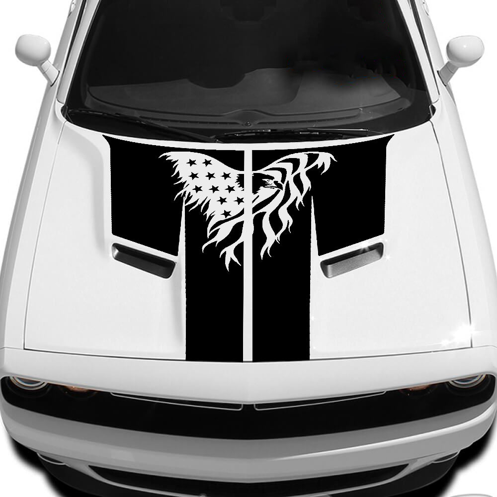 Dodge Challenger US Flag Eagle Hood Decal : Vinyl Graphics Kit Fits (2015-2023)