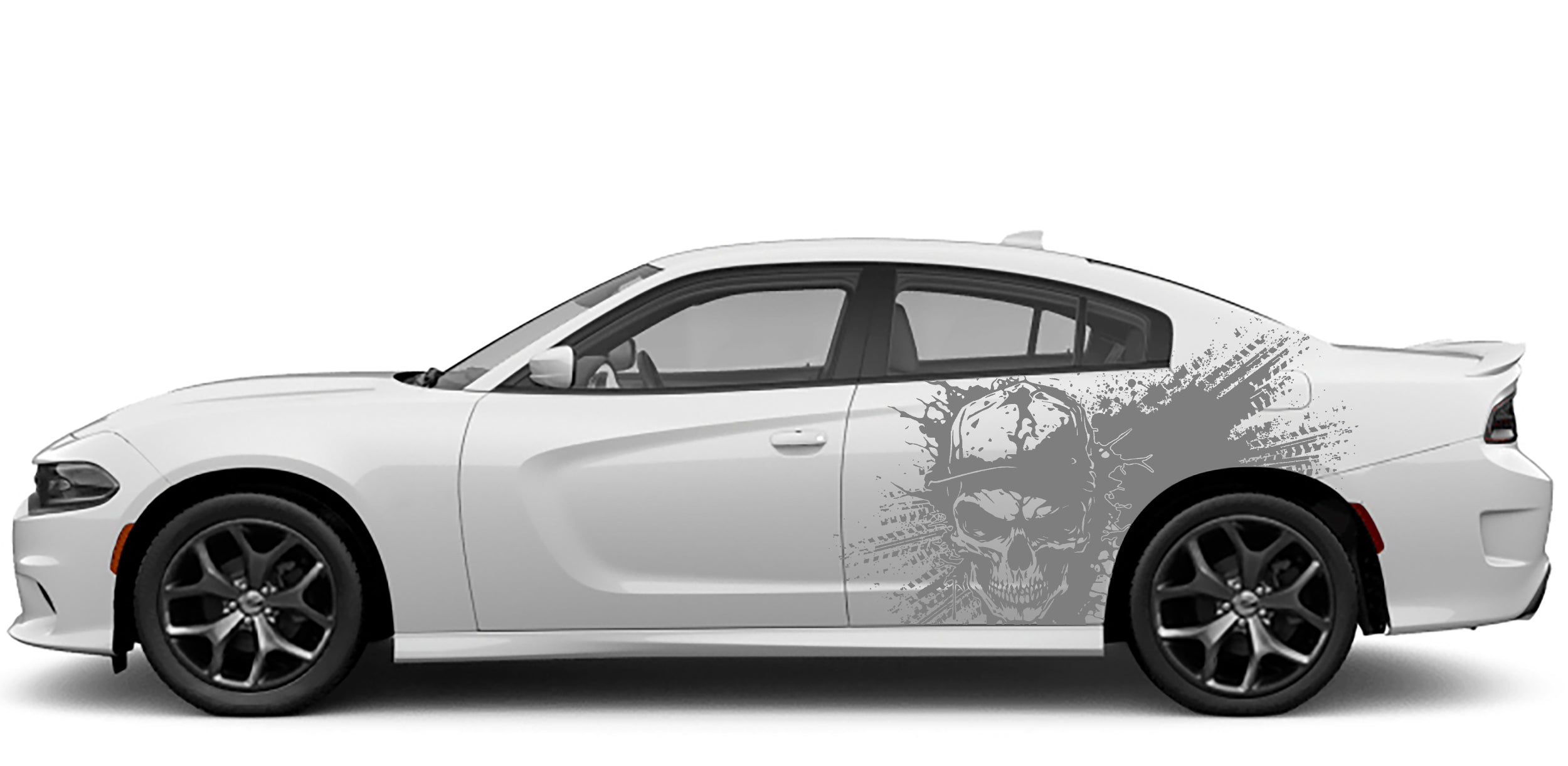 angry skull splash side graphics for dodge charger 2015 to 2023 models gray