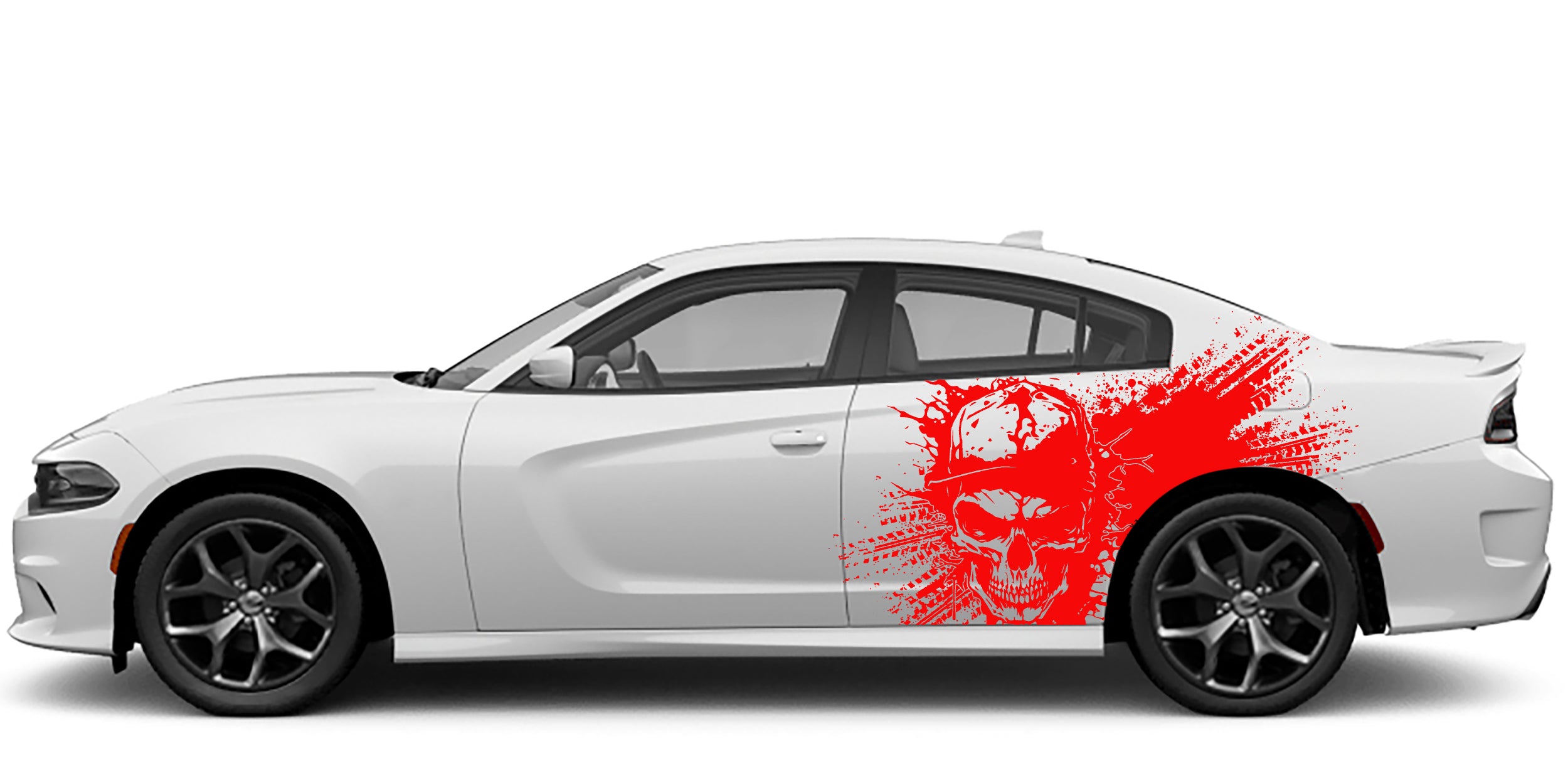 angry skull splash side graphics for dodge charger 2015 to 2023 models red