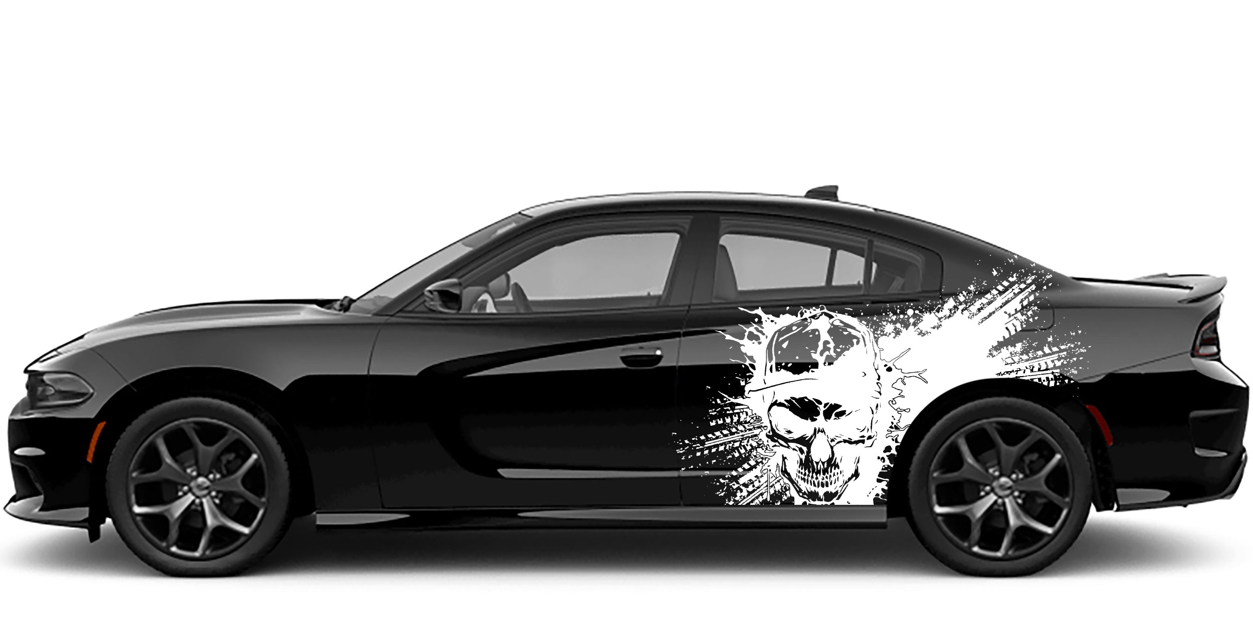 angry skull splash side graphics for dodge charger 2015 to 2023 models white