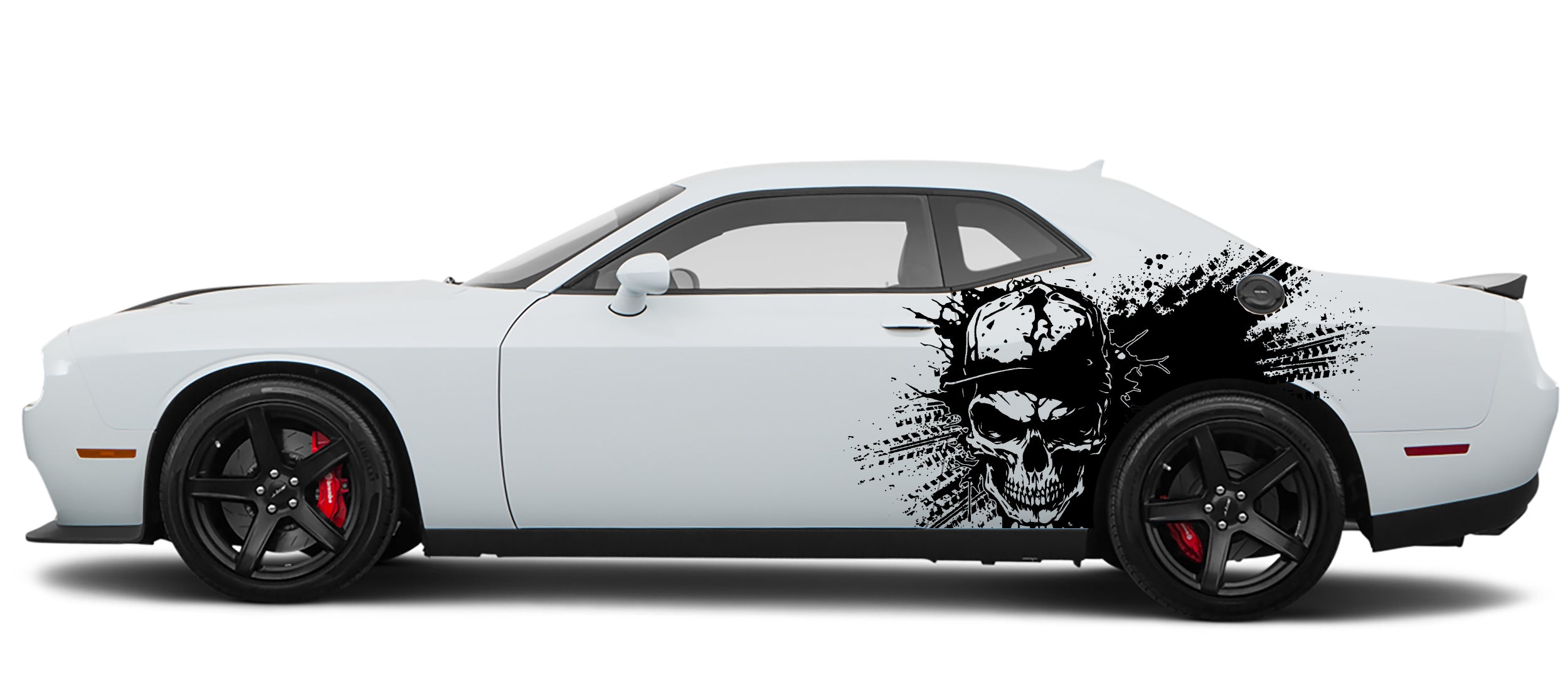 Dodge Challenger Angry Skull Splash Side Decals (Pair) : Vinyl Graphics Kit Fits (2008-2023)