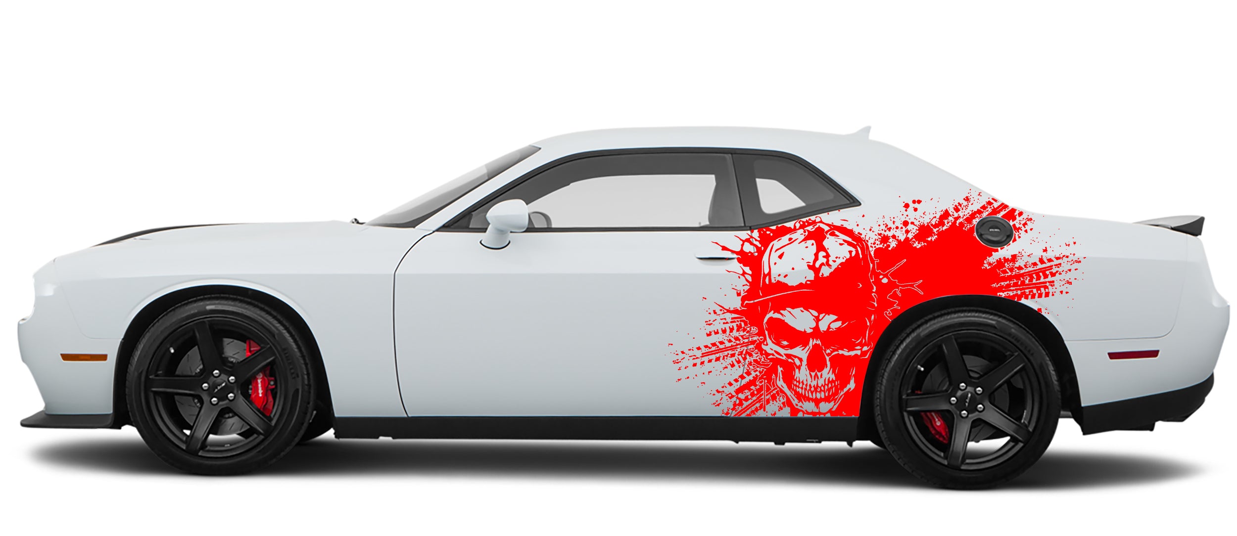 angry skull splash side graphics for dodge challenger 2008 to 2023 models red