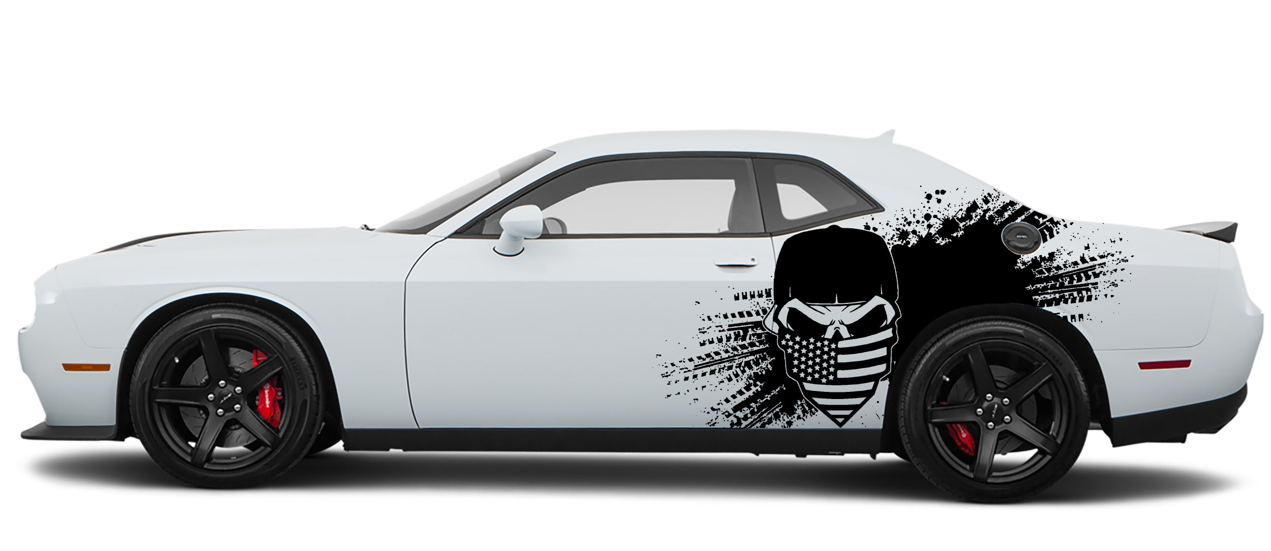 Dodge Challenger Bandana Skull Splash Side Decals (Pair) : Vinyl Graphics Kit Fits (2008-2023)