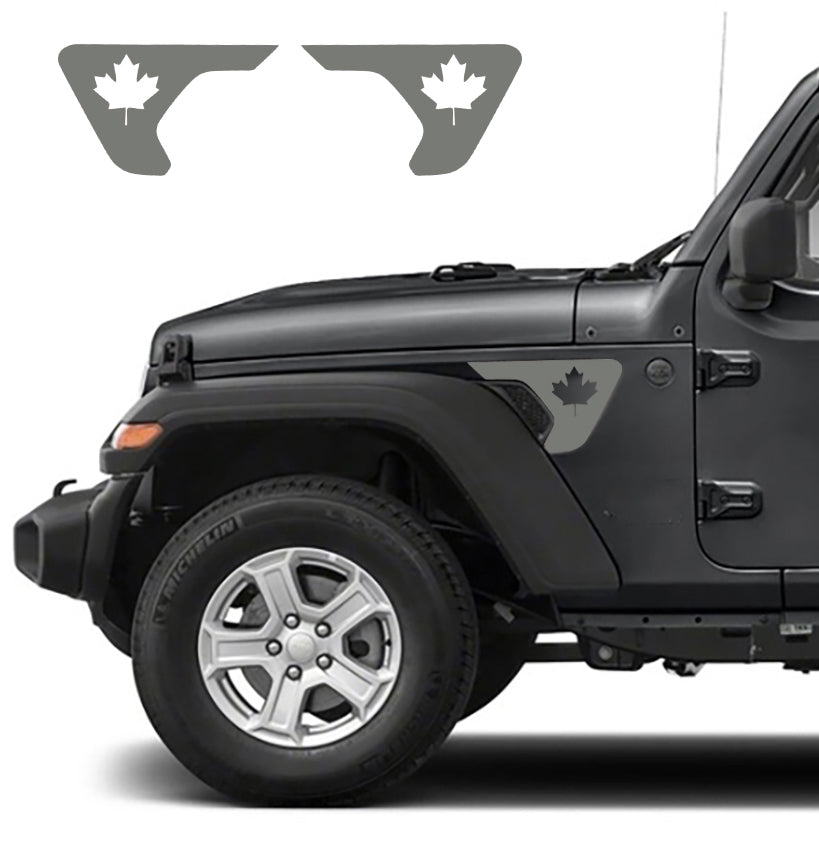 canadian maple leaf blackout fender vent decals for jeep jl and jt gray
