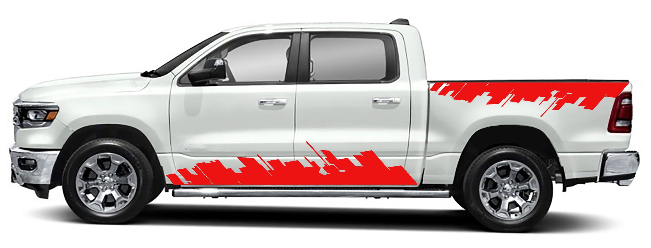 city skyline side graphics for dodge ram 1500 2500 2019 to 2023 models red