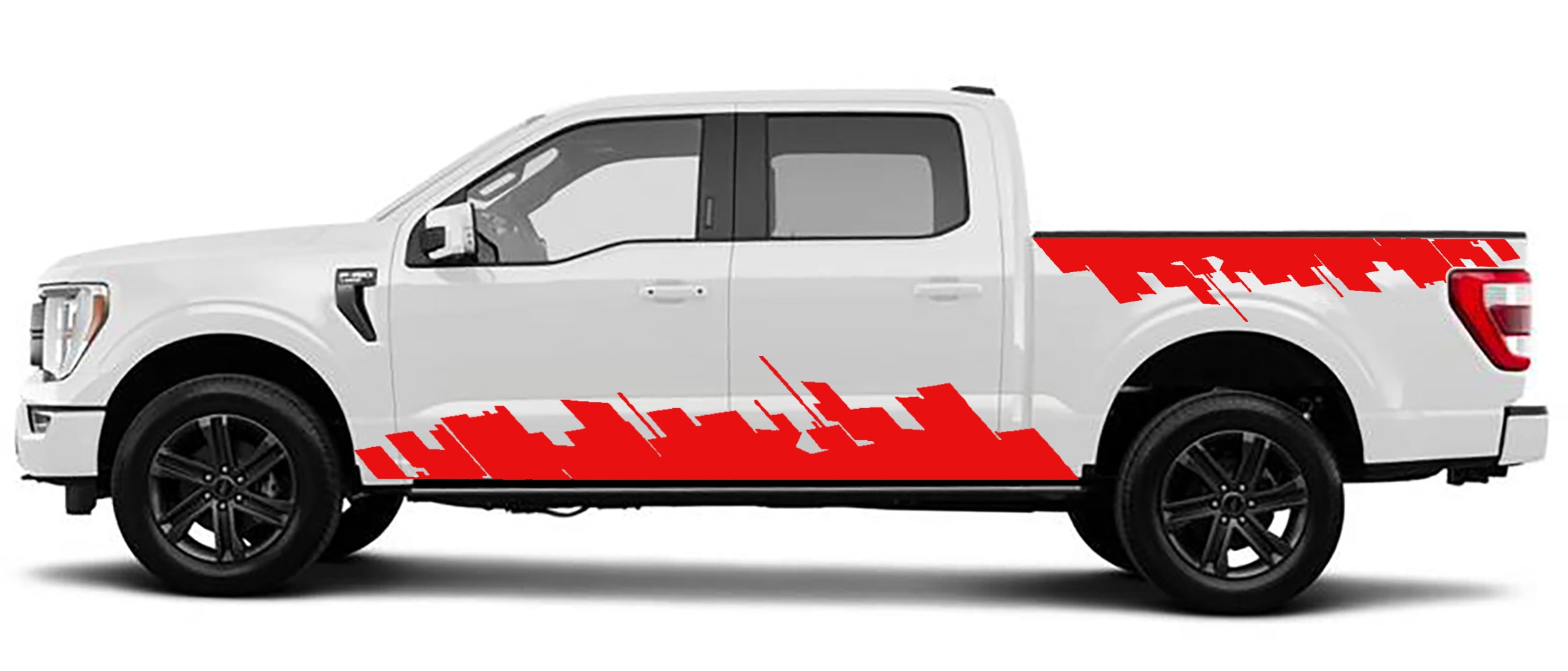 city skyline side graphics for ford f 150 2021 to 2023 models red