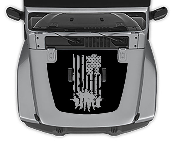 Jeep Wrangler JL USA Flag Hood Decal : Vinyl Graphics Kit fits (2018-2023)