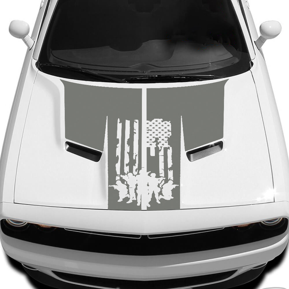 defend usa flag hood decal for dodge challenger 2015 to 2023 models gray
