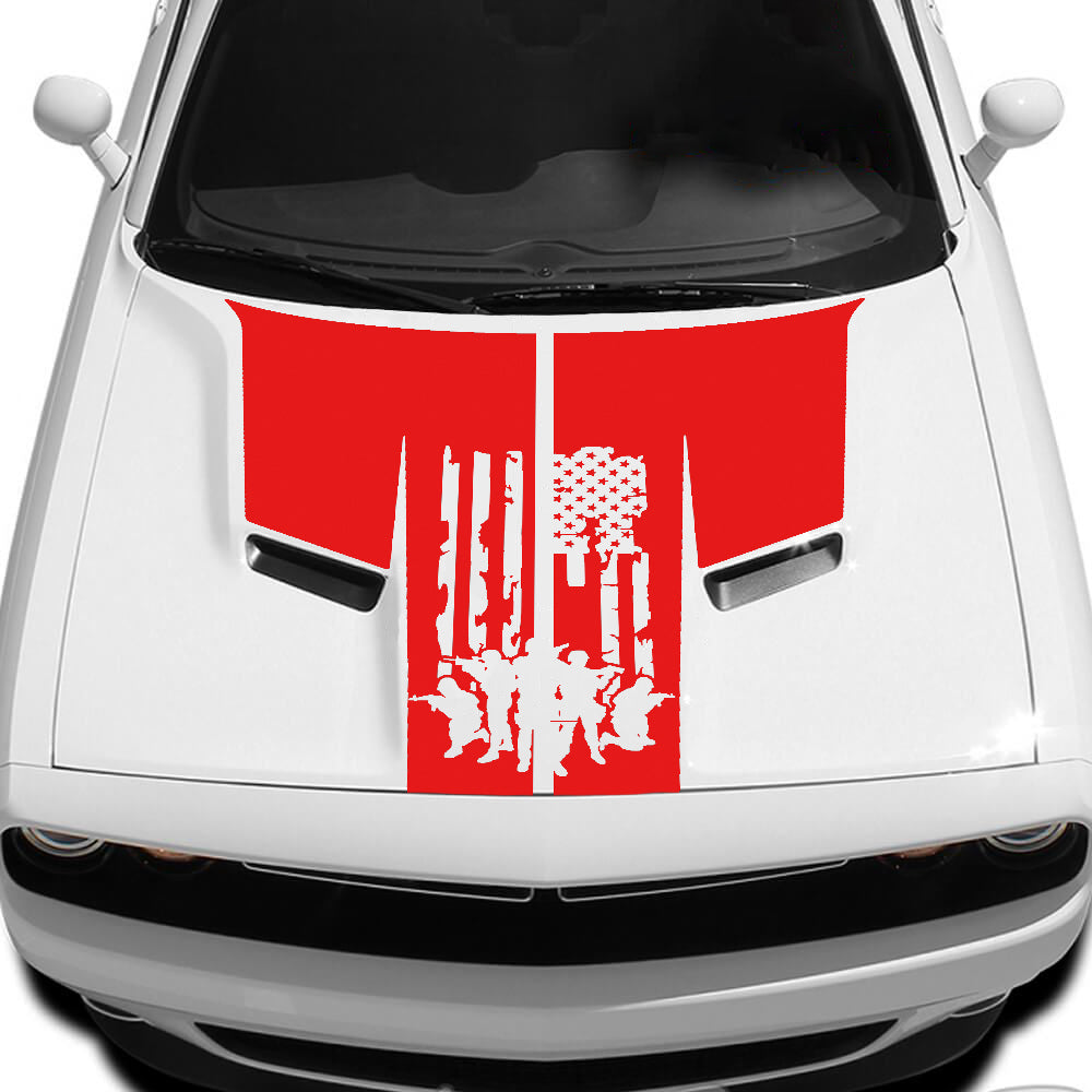 defend usa flag hood decal for dodge challenger 2015 to 2023 models red