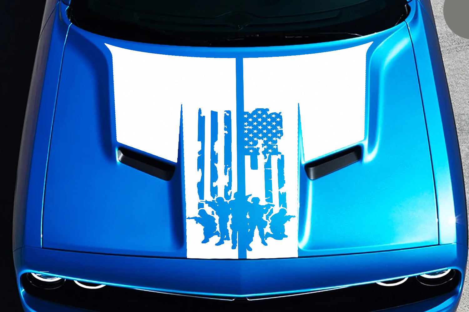 defend usa flag hood decal for dodge challenger 2015 to 2023 models white