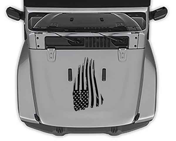 Jeep Wrangler JL Distressed USA Flag Hood Decal : Vinyl Graphics Kit fits (2018-2023)