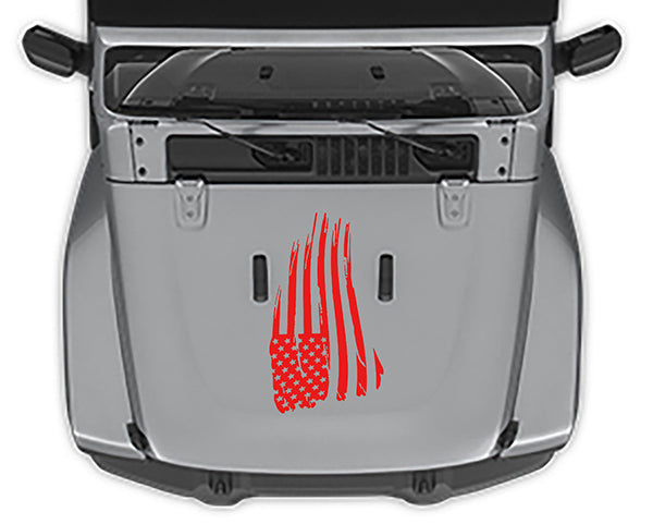 Jeep Wrangler JL Distressed USA Flag Hood Decal : Vinyl Graphics Kit fits (2018-2023)