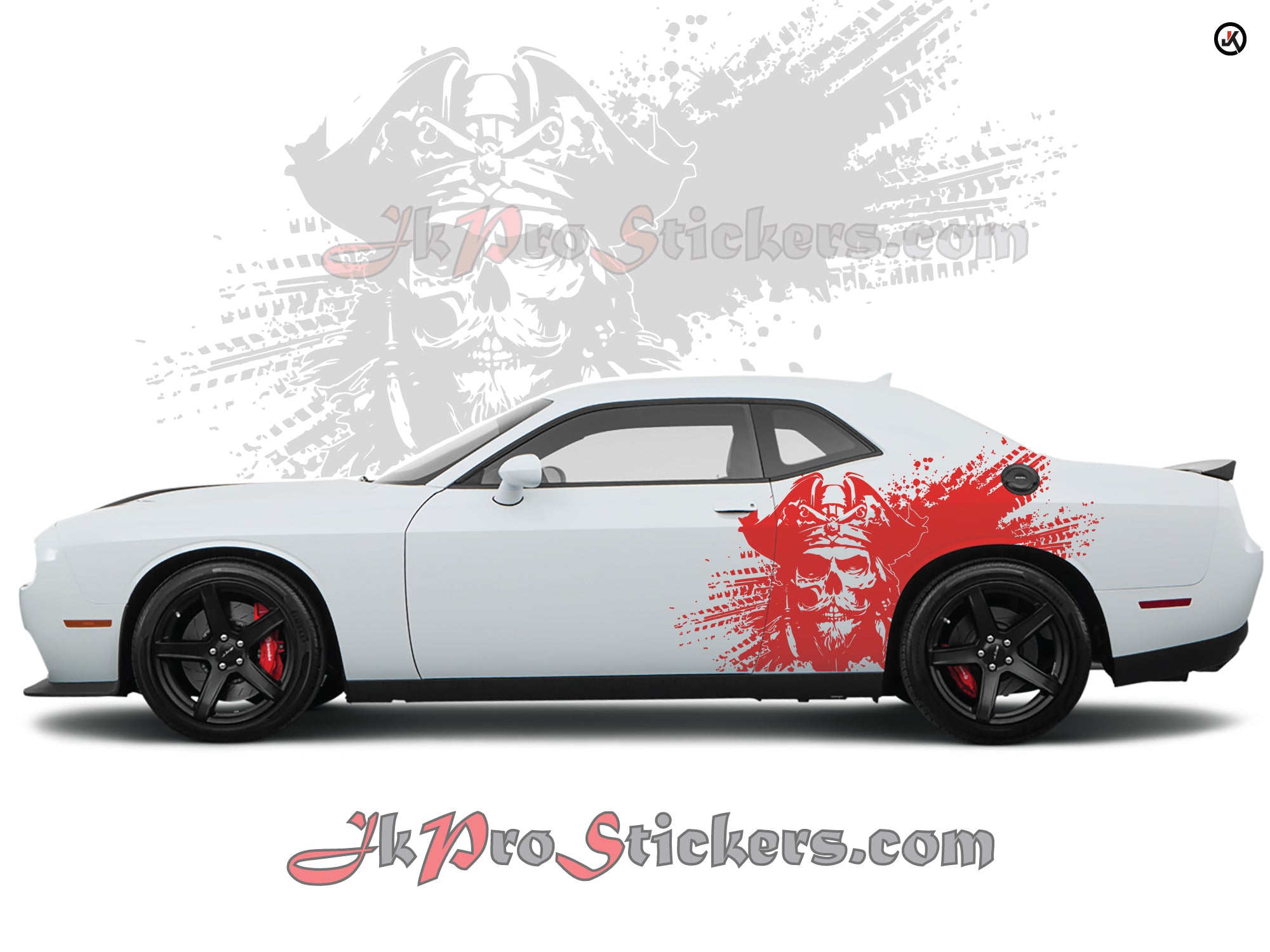 Dodge Challenger Pirate Skull Splash Side Decals (Pair) | Vinyl Graphics Kit Fits 2008-2023 Models