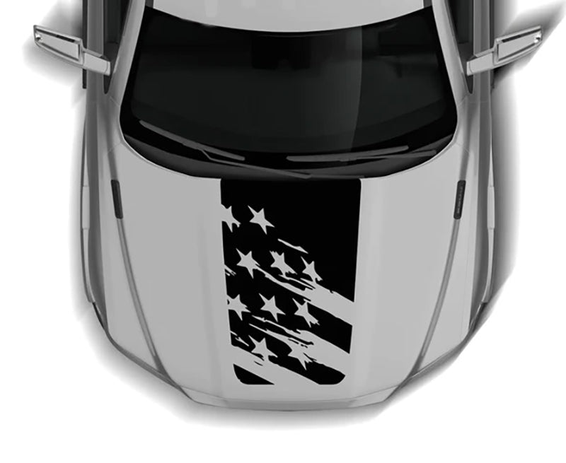 Dodge Ram Tattered US Flag Hood Decal : Vinyl Graphics Kit Fits (2009-2018)