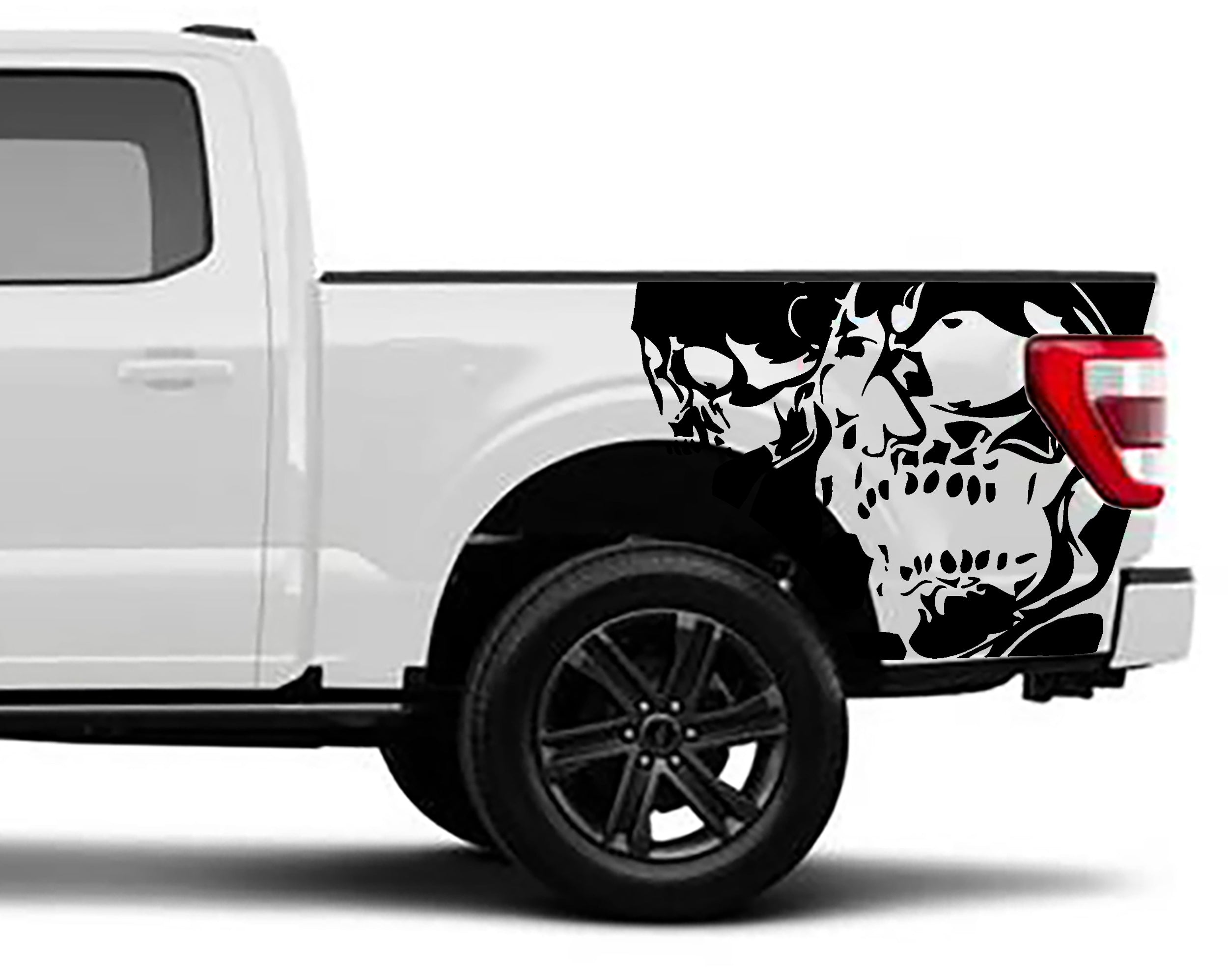 Ford F-150 Double Skull Bed Decals (Pair) : Vinyl Graphics Kit Fits (2021-2023)