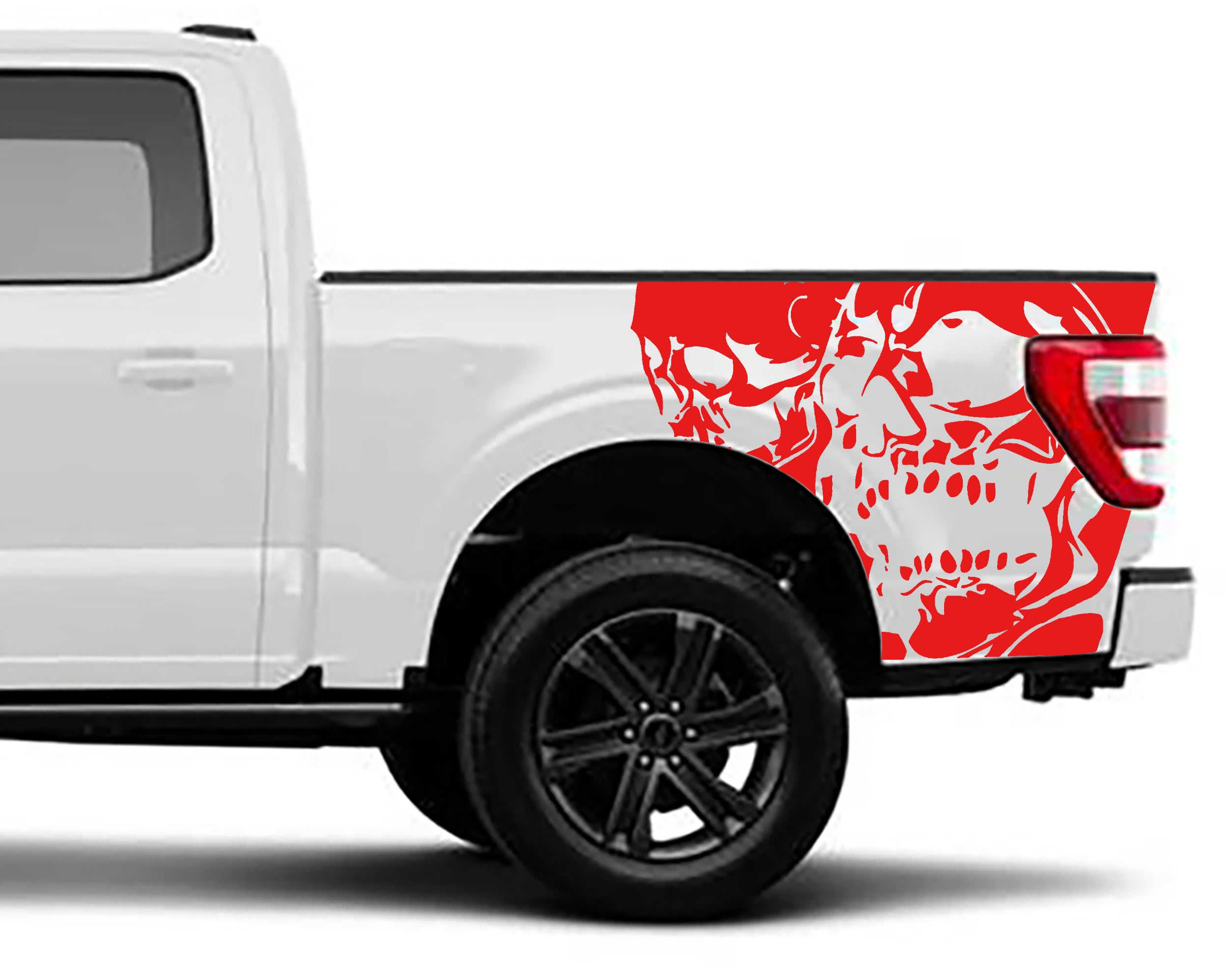 double skull bed graphics for ford f 150 2021 to 2023 models red