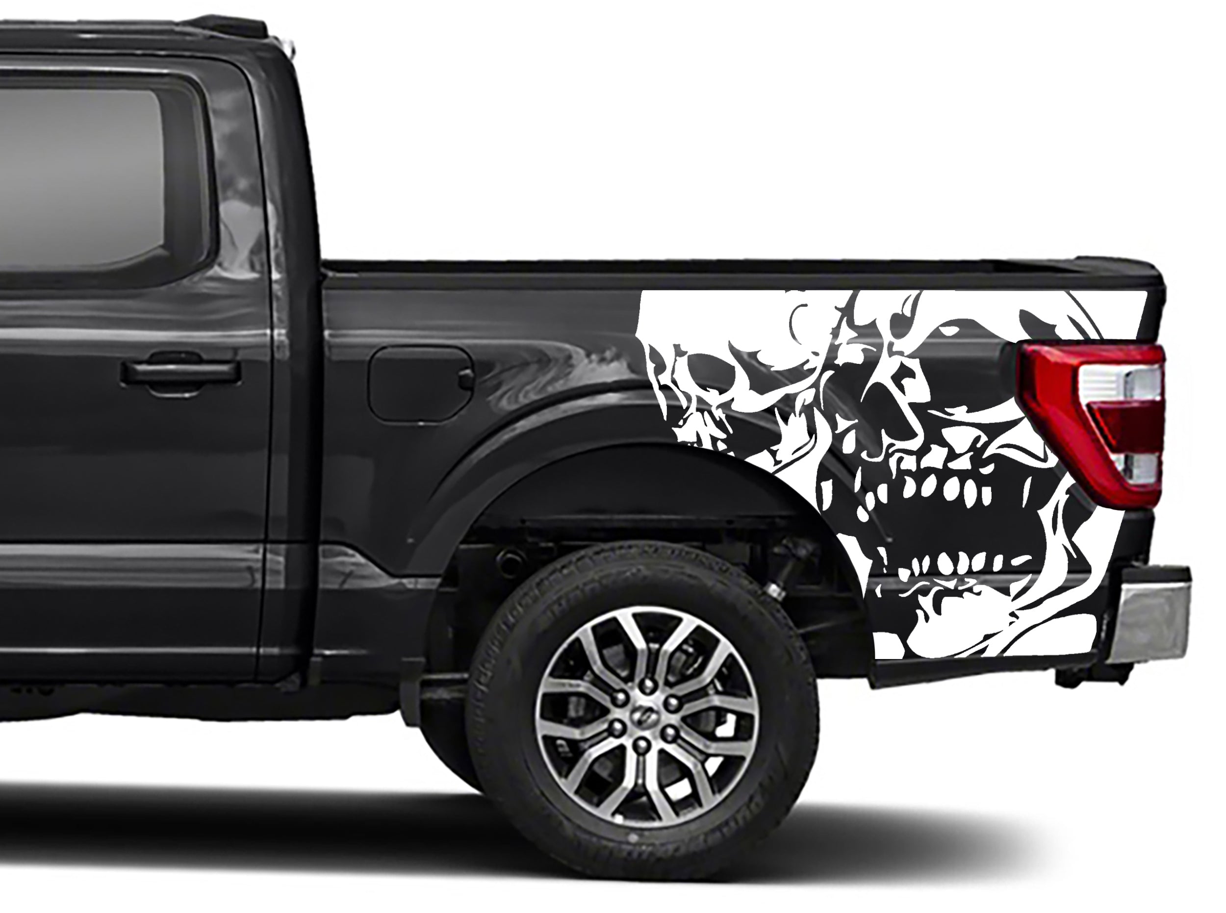 double skull bed graphics for ford f 150 2021 to 2023 models white