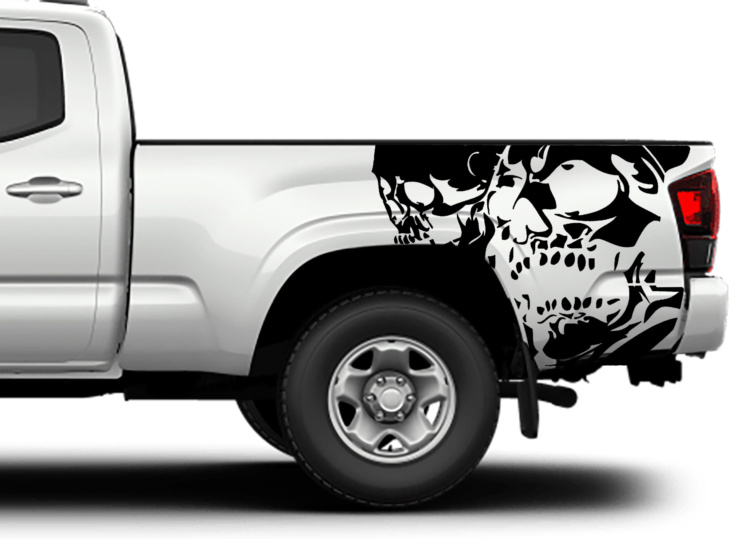 Toyota Tacoma Double Skull Bed Decals (Pair) : Vinyl Graphics Kit Fits (2016-2022)