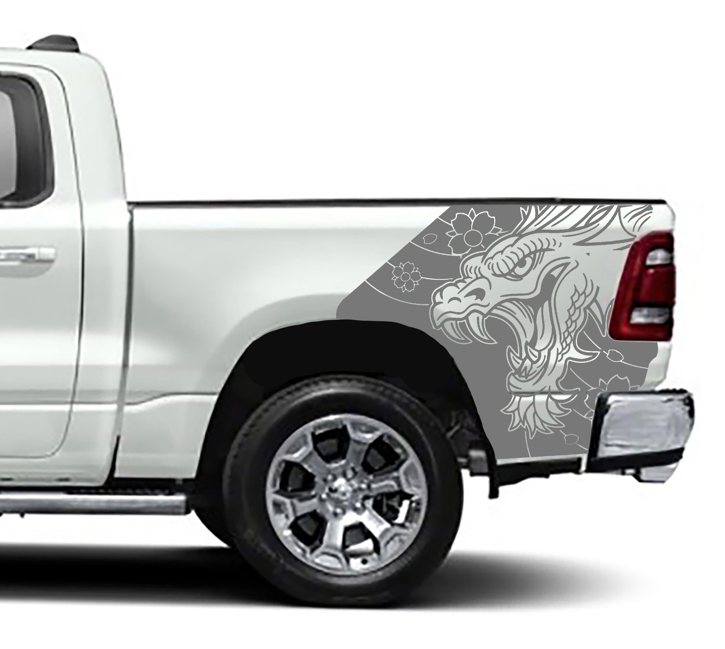 dragon bed graphics for dodge ram 1500 2500 2019 to 2023 models gray