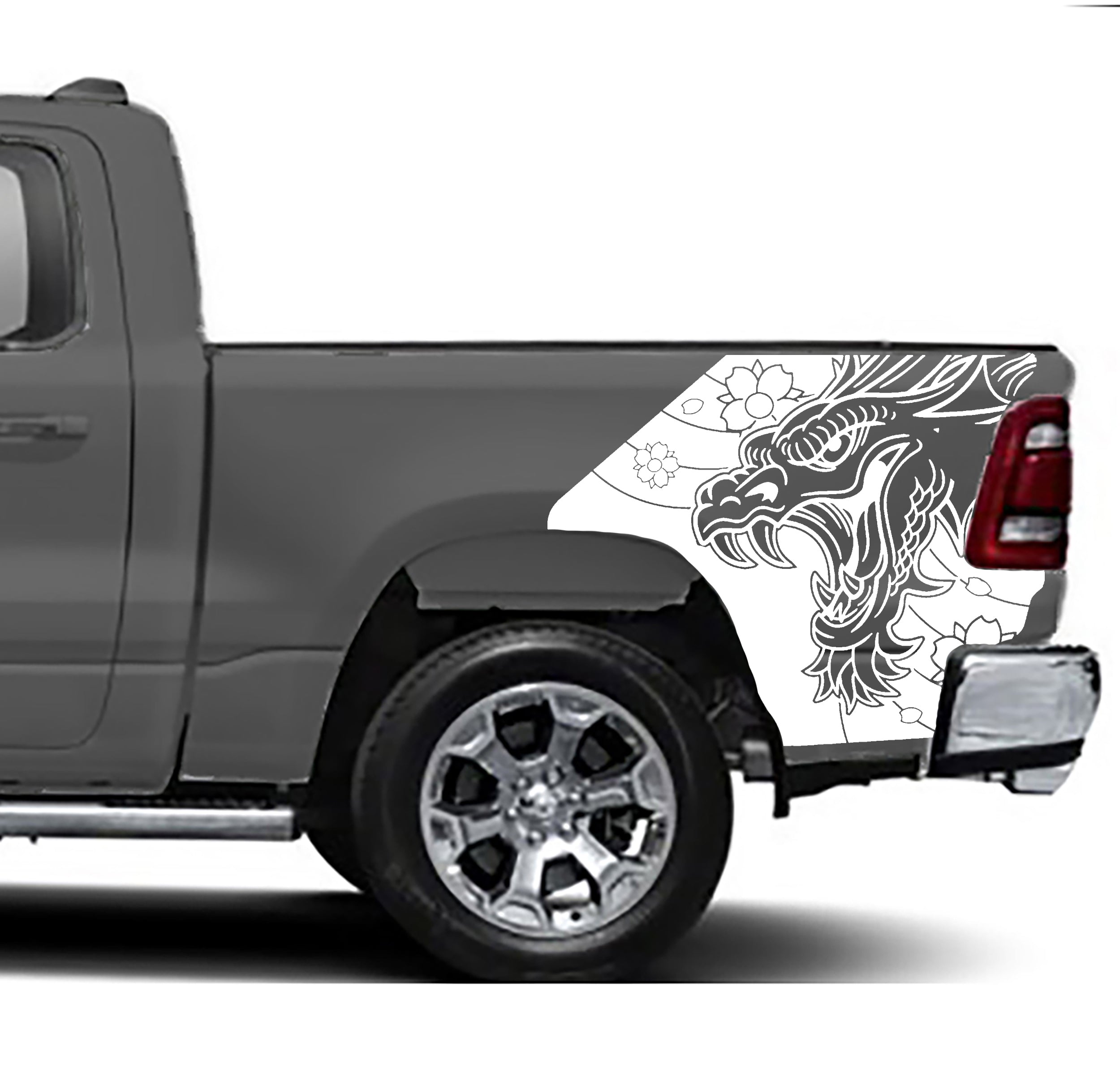 dragon bed graphics for dodge ram 1500 2500 2019 to 2023 models white