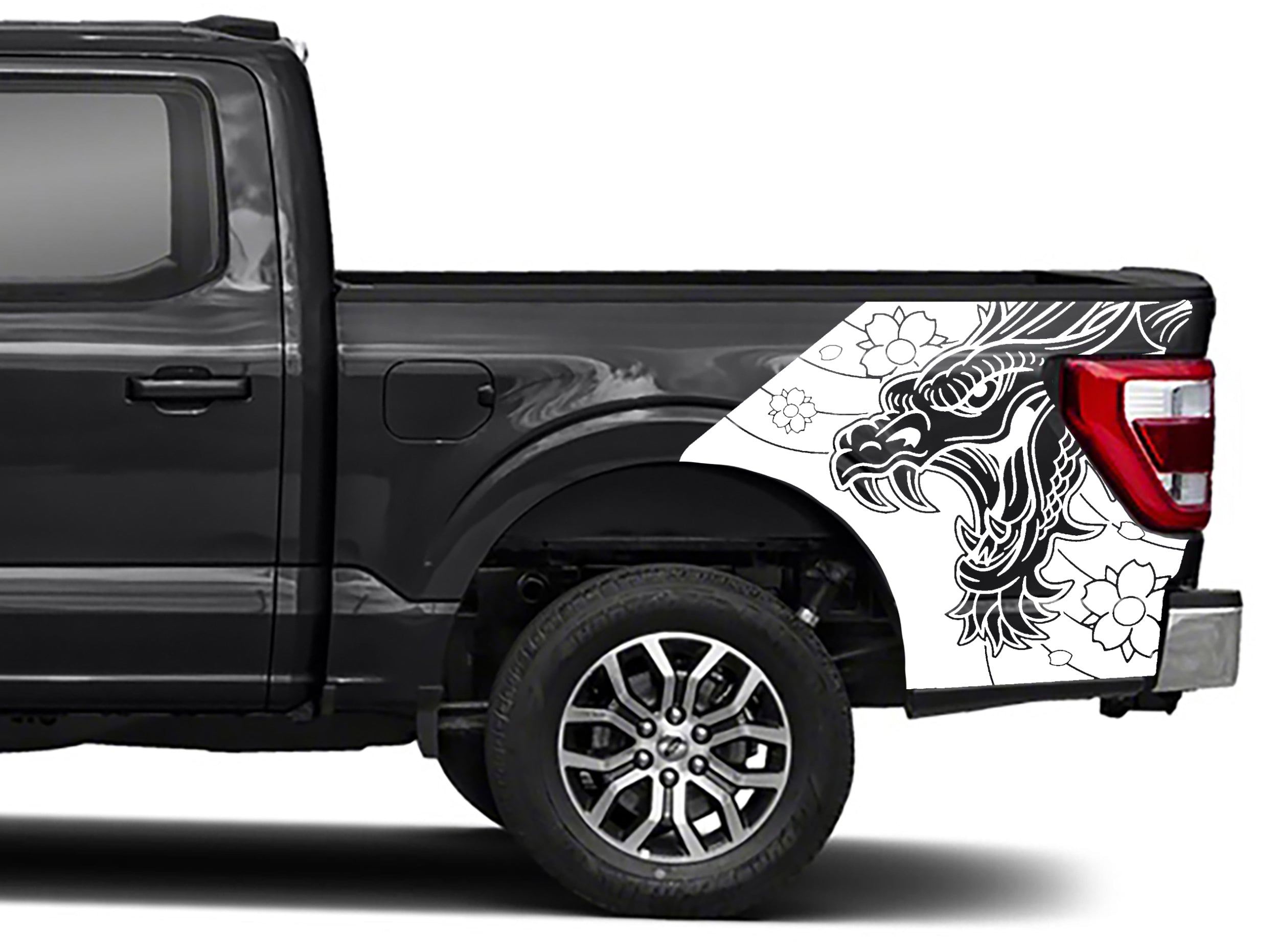 dragon bed graphics for ford f 150 2021 to 2023 models white