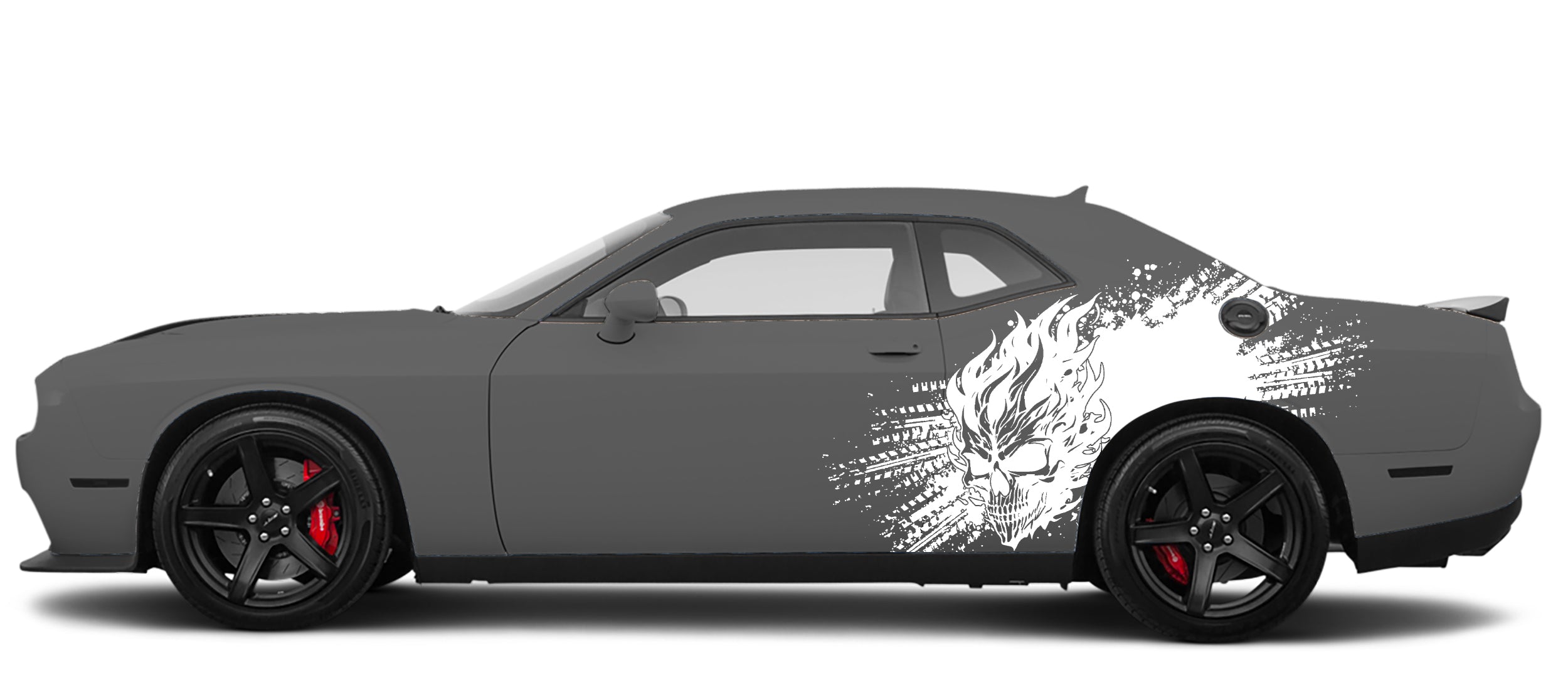 flame skull side graphics for dodge challenger 2008 to 2023 models white