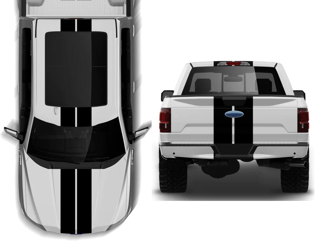 Ford F-150 Dual Rally Racing Stripes Decal : Vinyl Graphics Kit Fits (2015-2020)