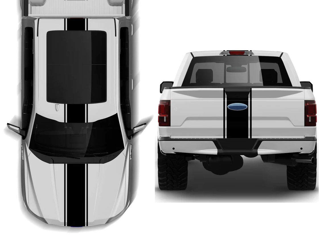 Ford F-150 Dual Rally Racing Stripes Decal : Vinyl Graphics Kit Fits (2015-2020)