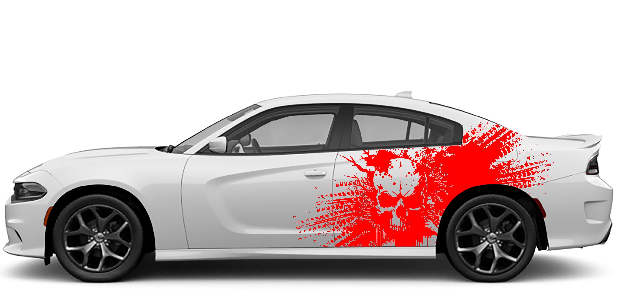 grunge skull side graphics for dodge charger 2015 to 2023 models red