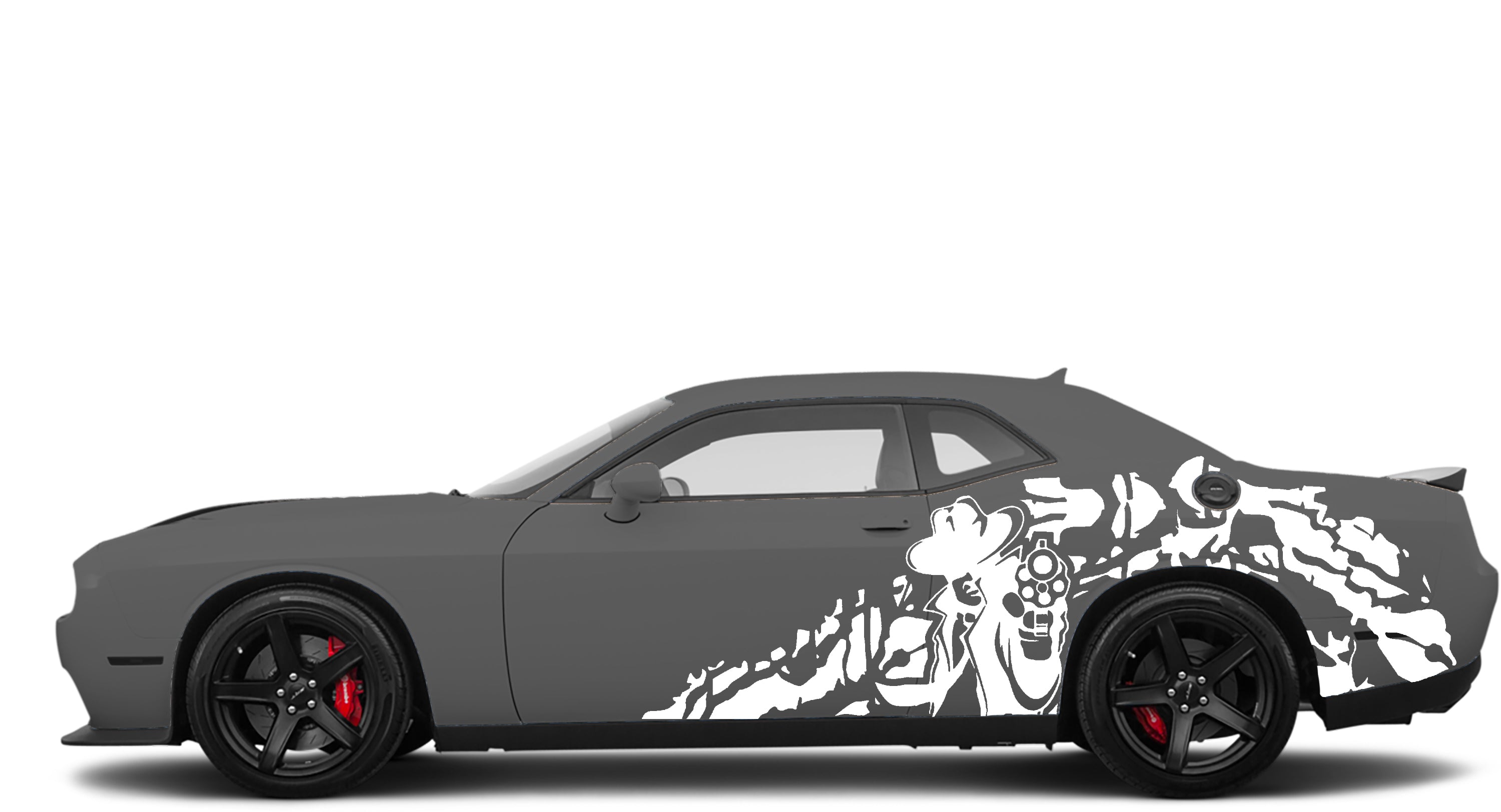 gun man grunge side decals for dodge challenger 2008 to 2023 models white