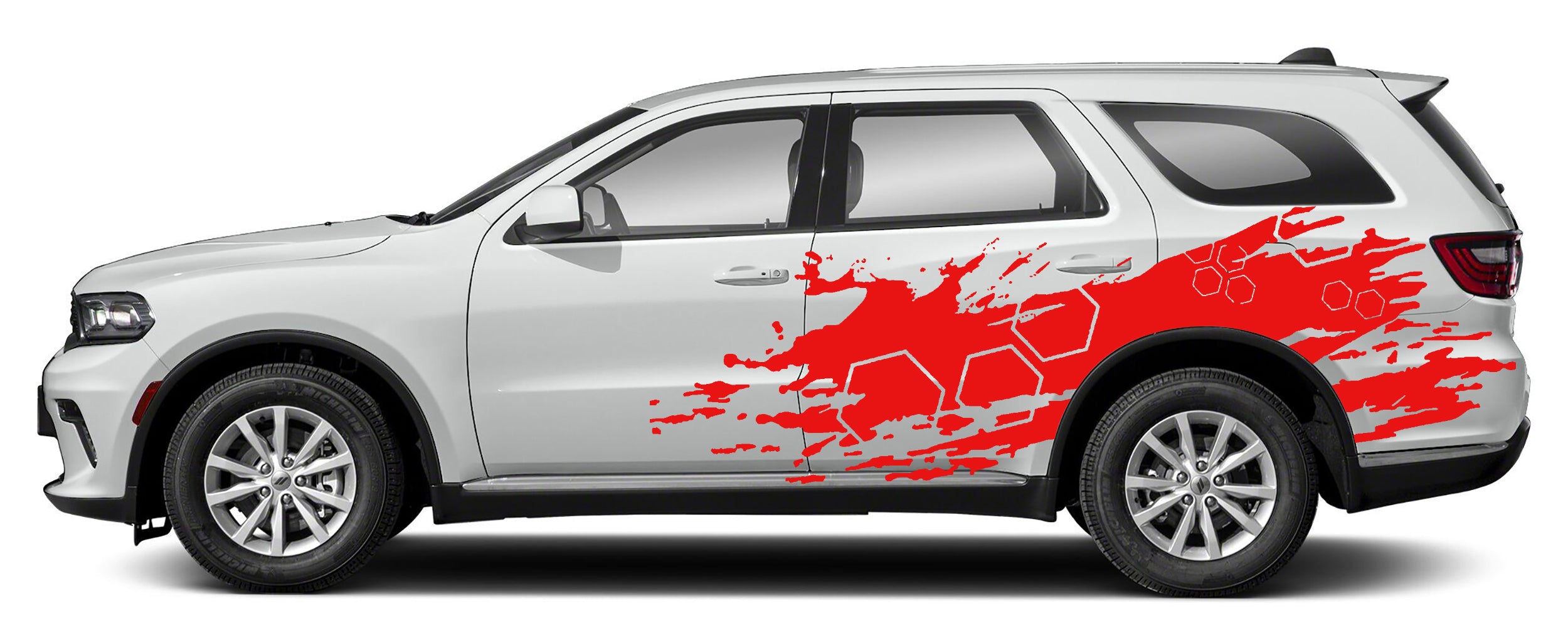 honey comb grunge side graphics for dodge durango 2021 to 2024 models red