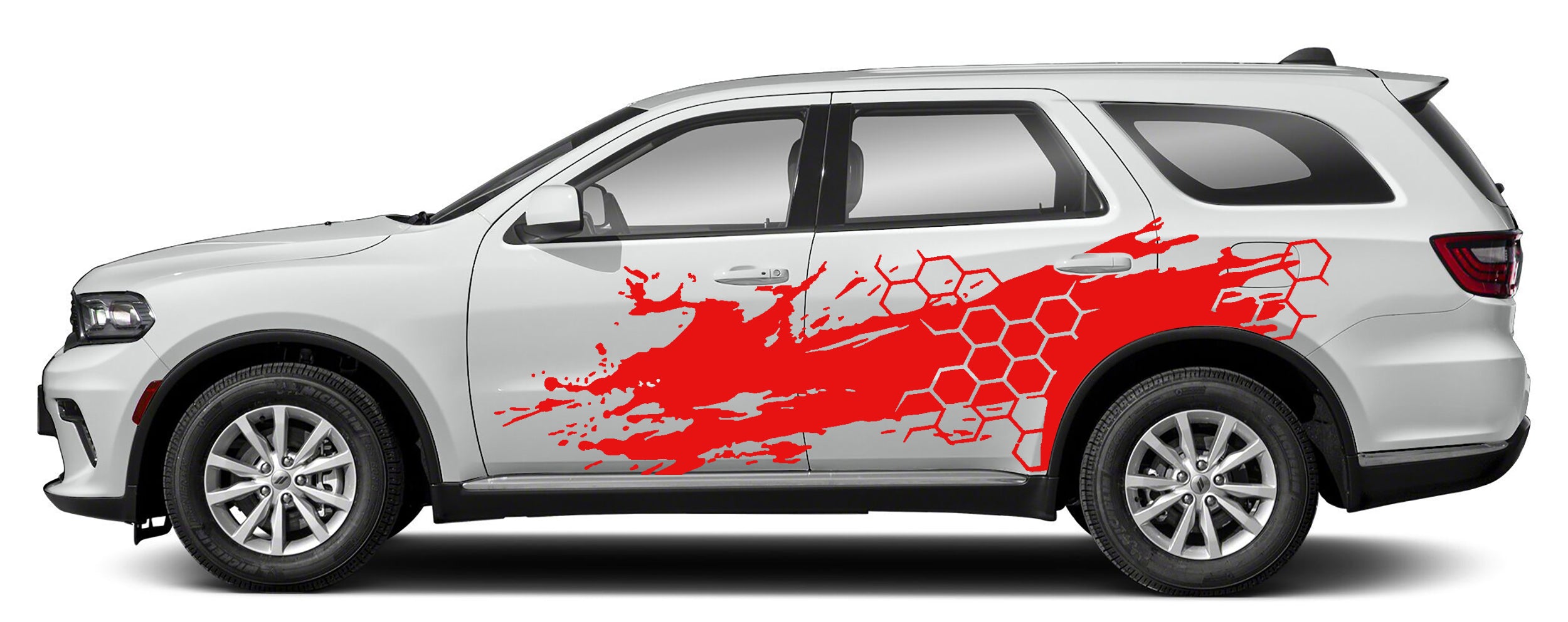 honeycomb grunge side graphics for dodge durango 2021 to 2024 models red